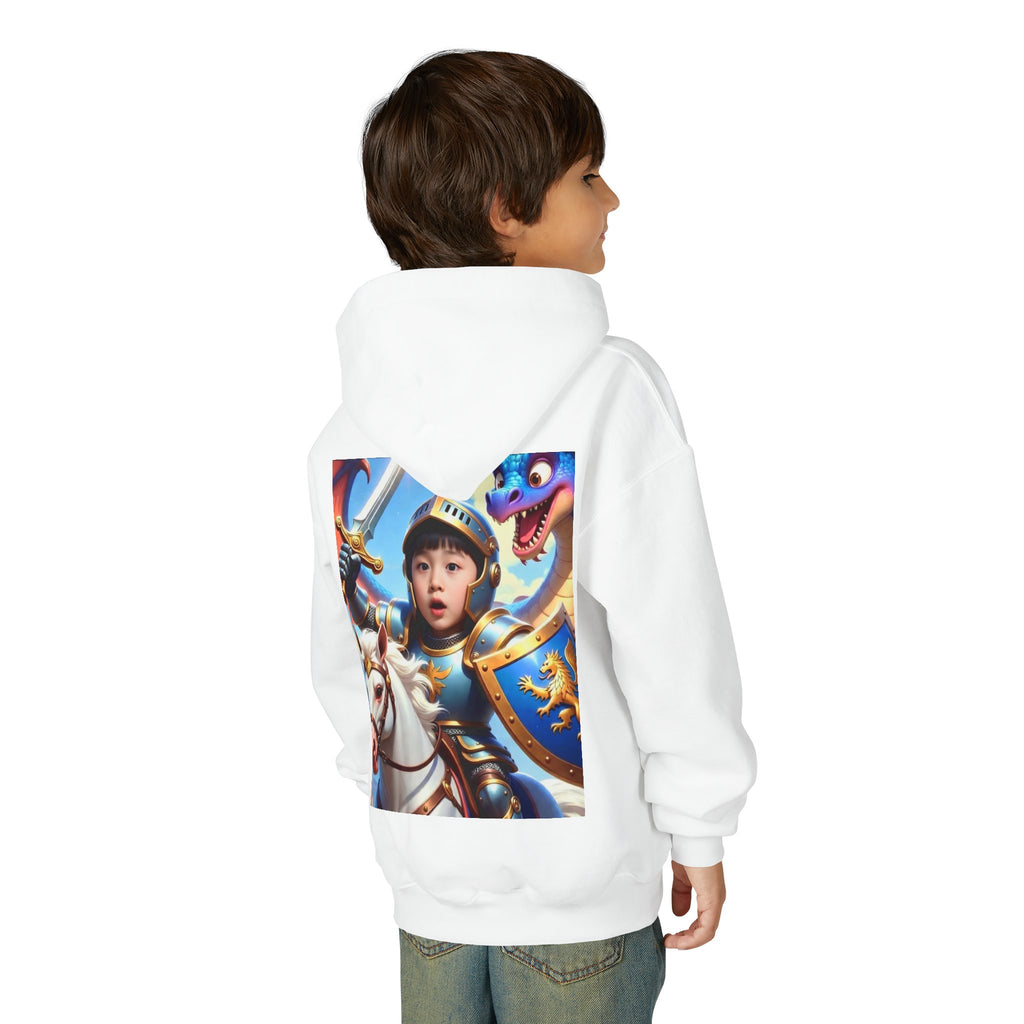 Youth Knight Hoodie — Child’s Medieval Knight Armor Hoodie with Horse & Dragon Design