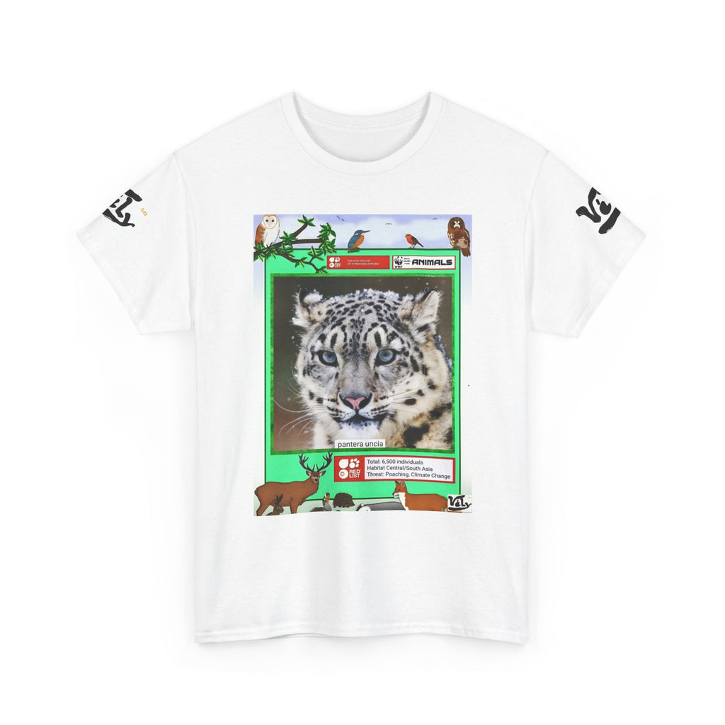 Snow Leopard T‑Shirt — Vintage Trading Card Wildlife Tee