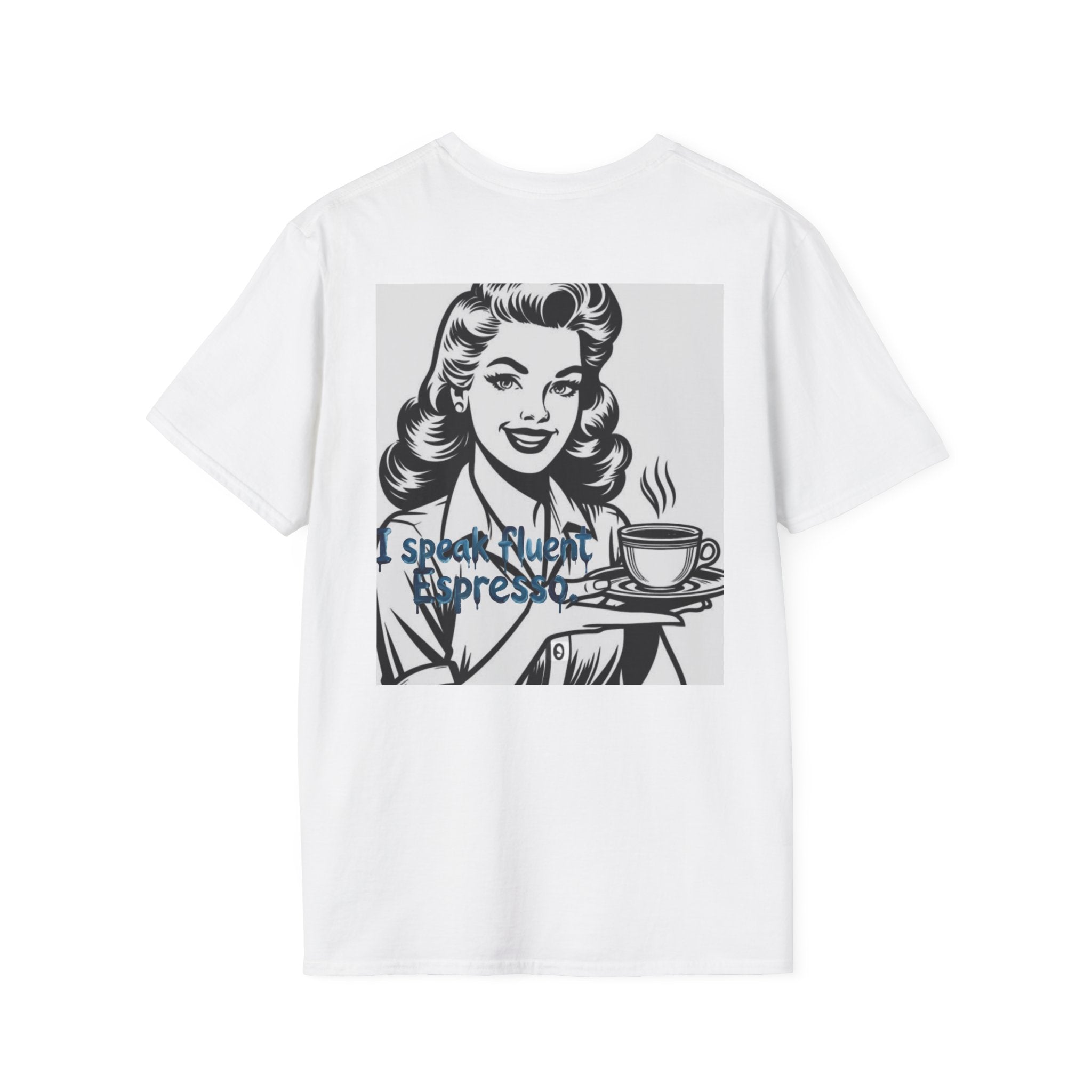 Espresso Lover T-Shirt — Retro Woman "I Speak Fluent Espresso" Coffee Tee