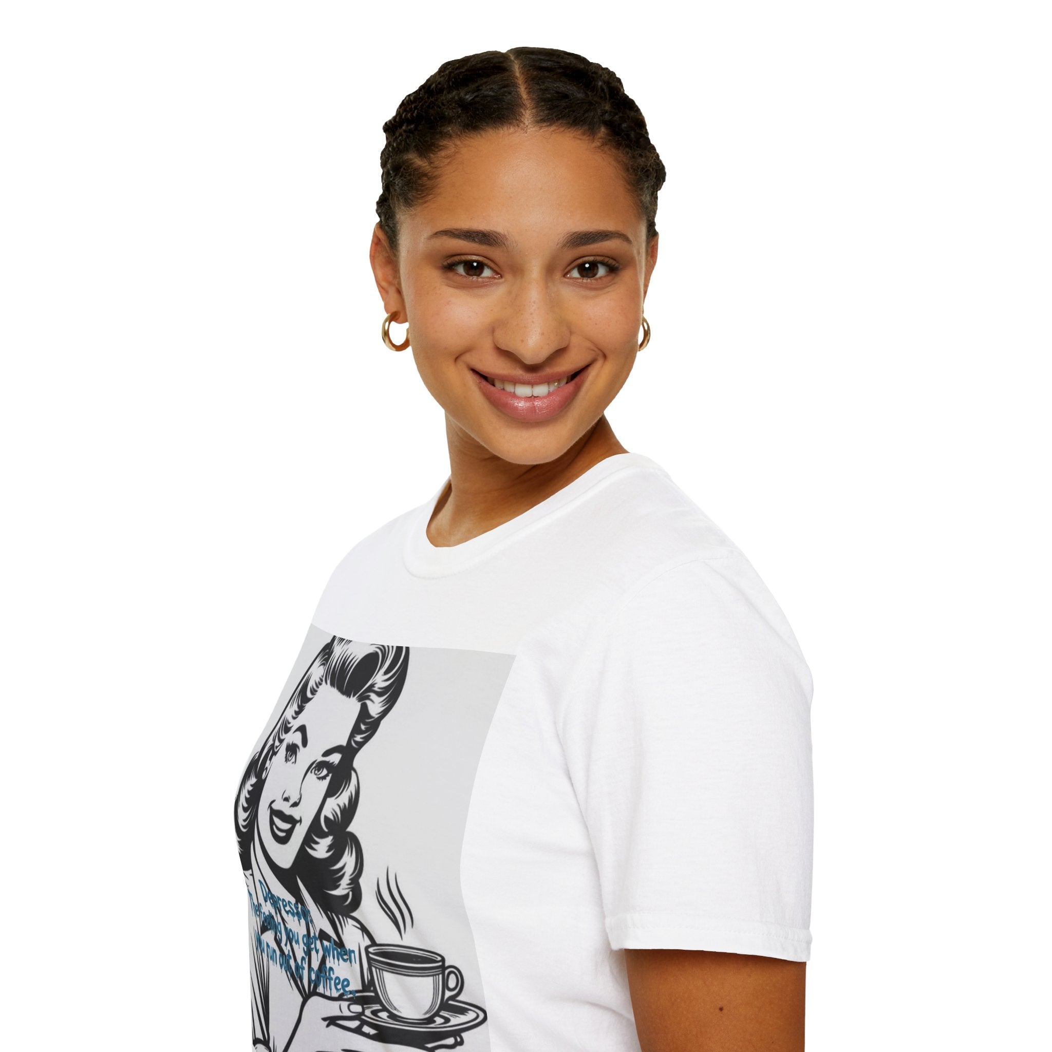 Retro Coffee Tee — 'Depressed? Try Coffee' Vintage Pop Art T-Shirt