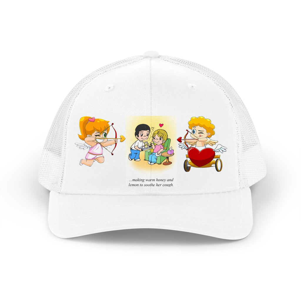 Retro Valentine Trucker Hat — Cute Cupids & Heart Design