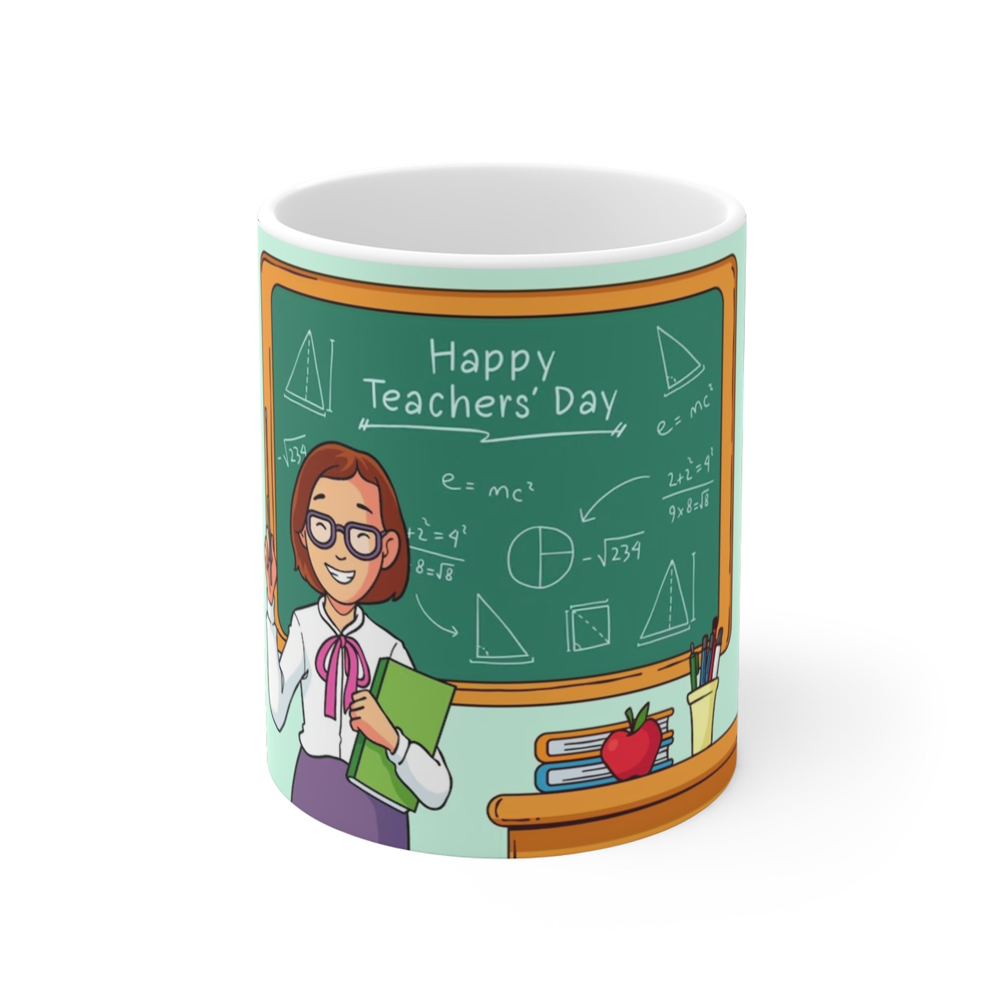 Happy Teacher's Day 11oz Ceramic Mug — Cute Teacher Cartoon Chalkboard Gift
