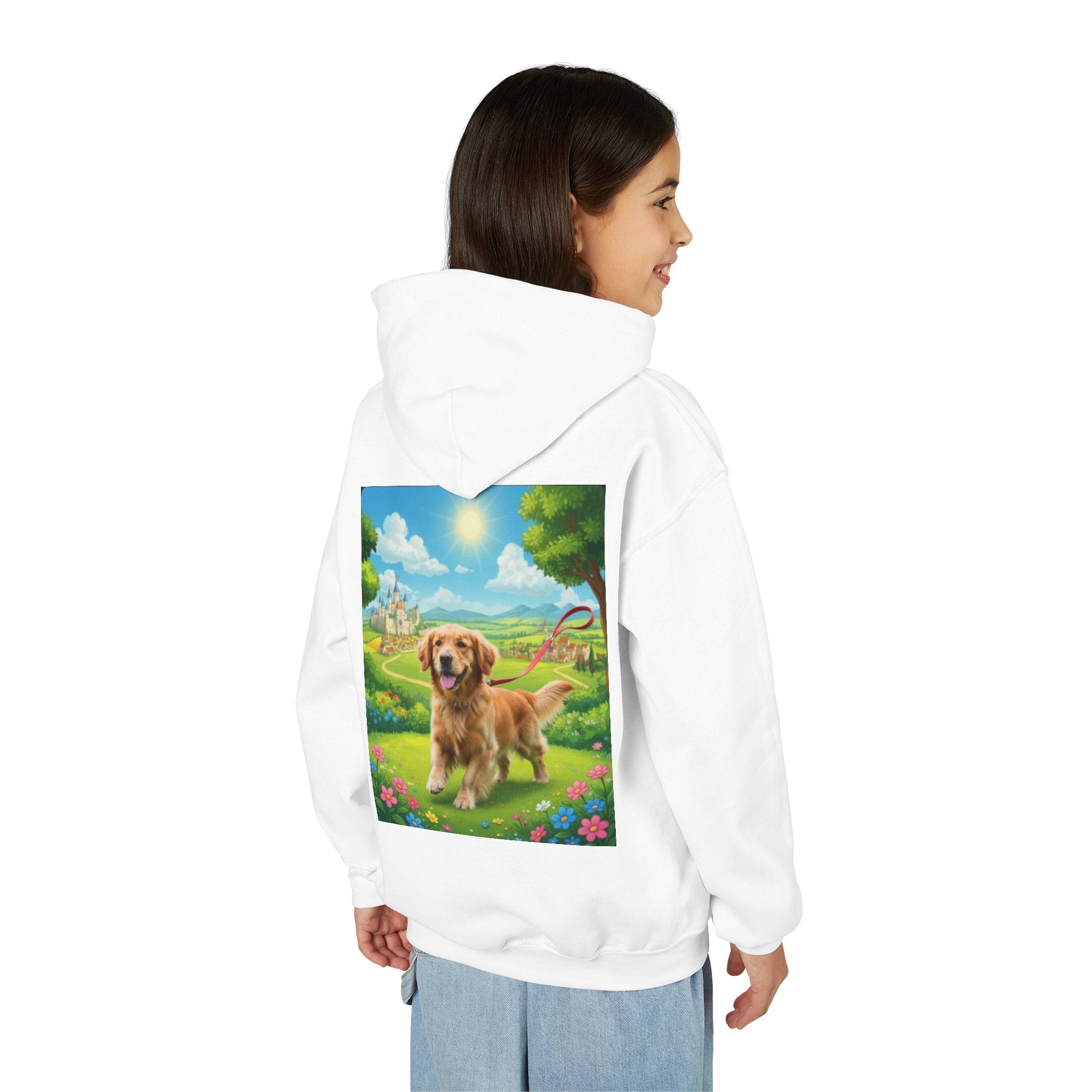 Golden Retriever Hoodie — Cute Dog Kids Sweatshirt, Sunny Meadow Pet Design