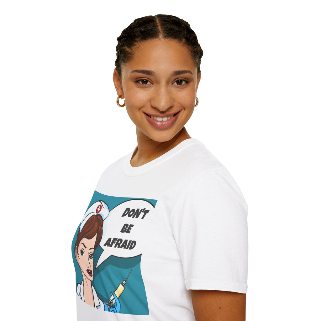 Nurse Illustration T-Shirt – "Don't Be Afraid" Retro Pop Art Medical Tee