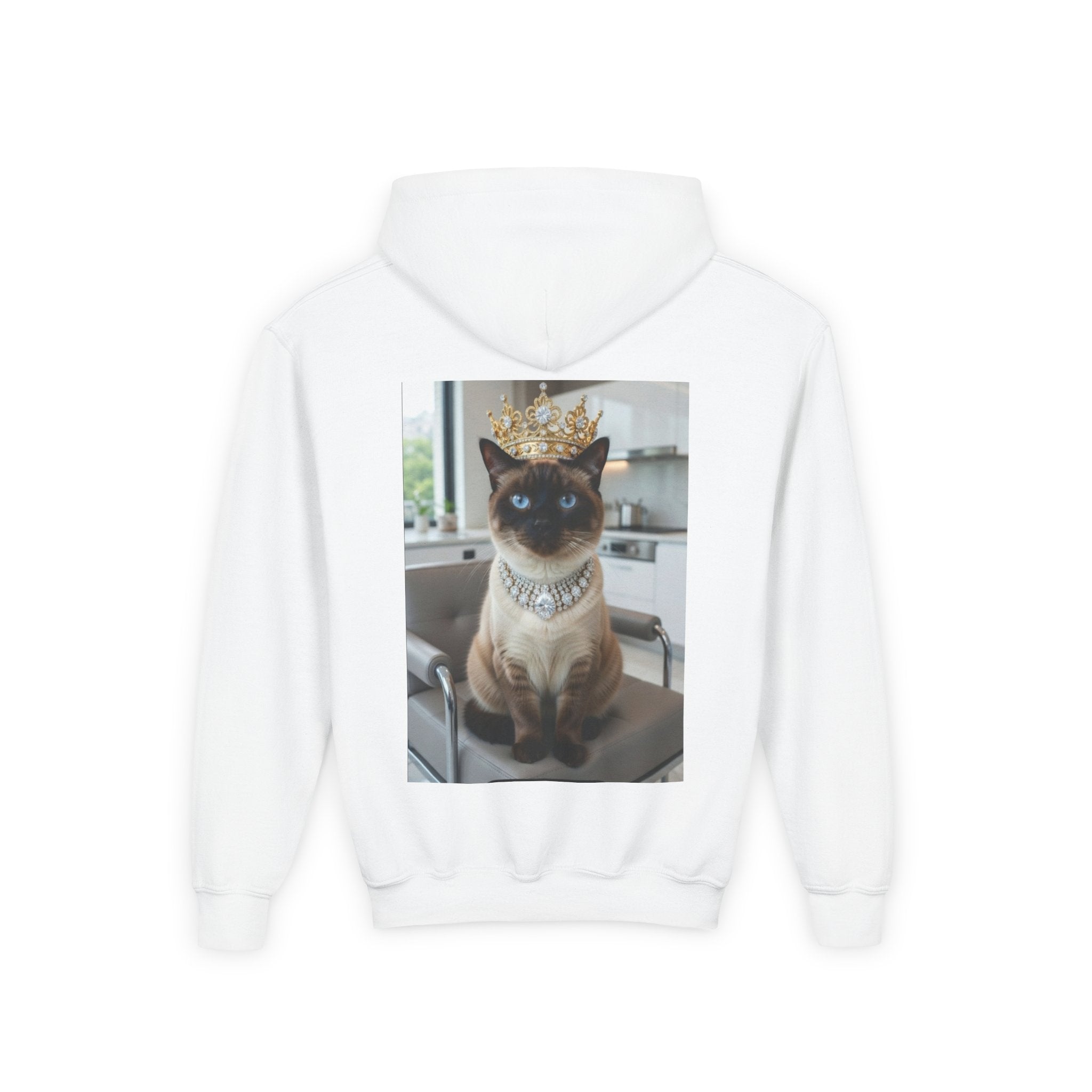 Siamese Cat Princess Youth Hoodie – Crown & Jewels Cute Kids Sweatshirt