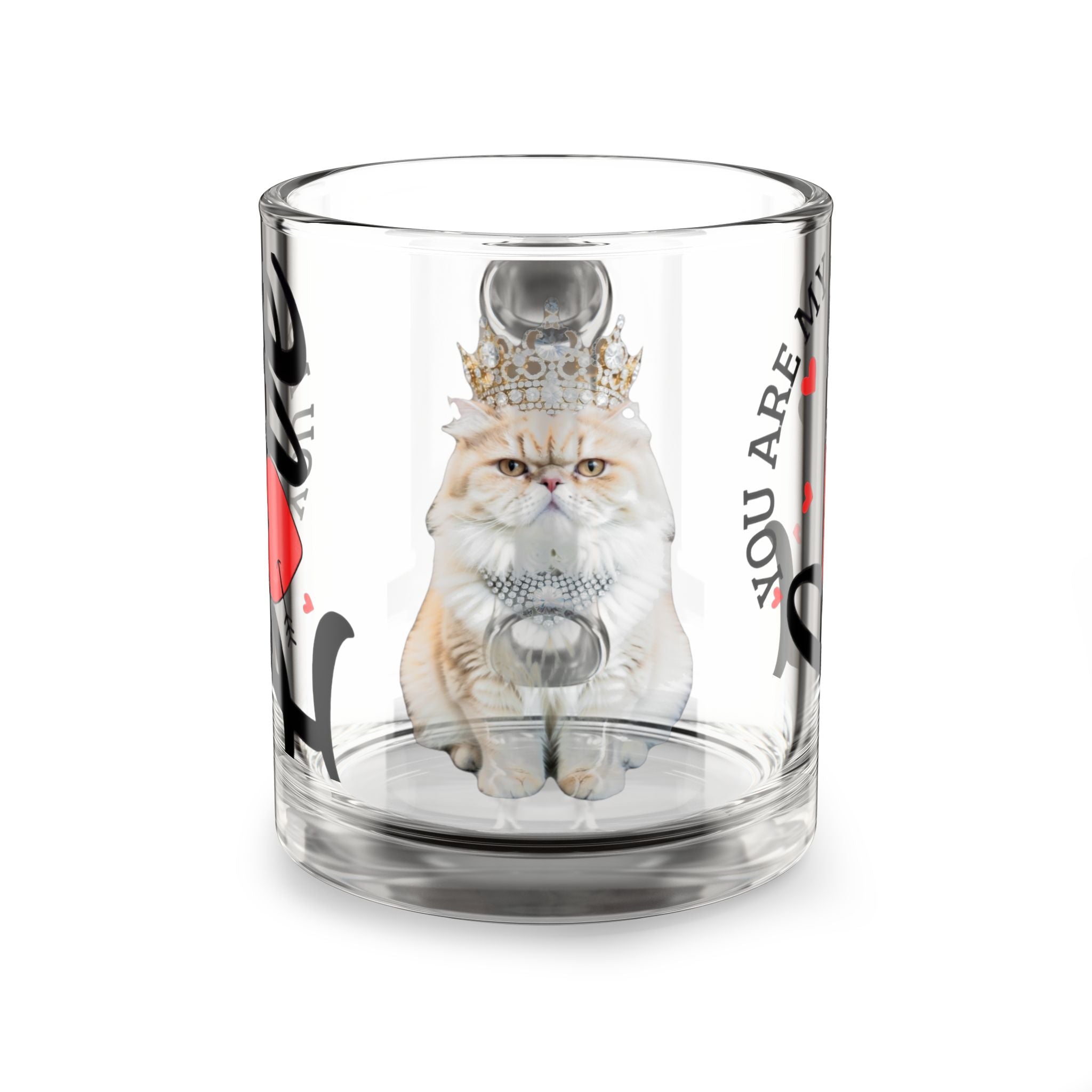 Love Cat Glass Mug — 10oz Cute Crowned Cat with "You Are My Love" Design