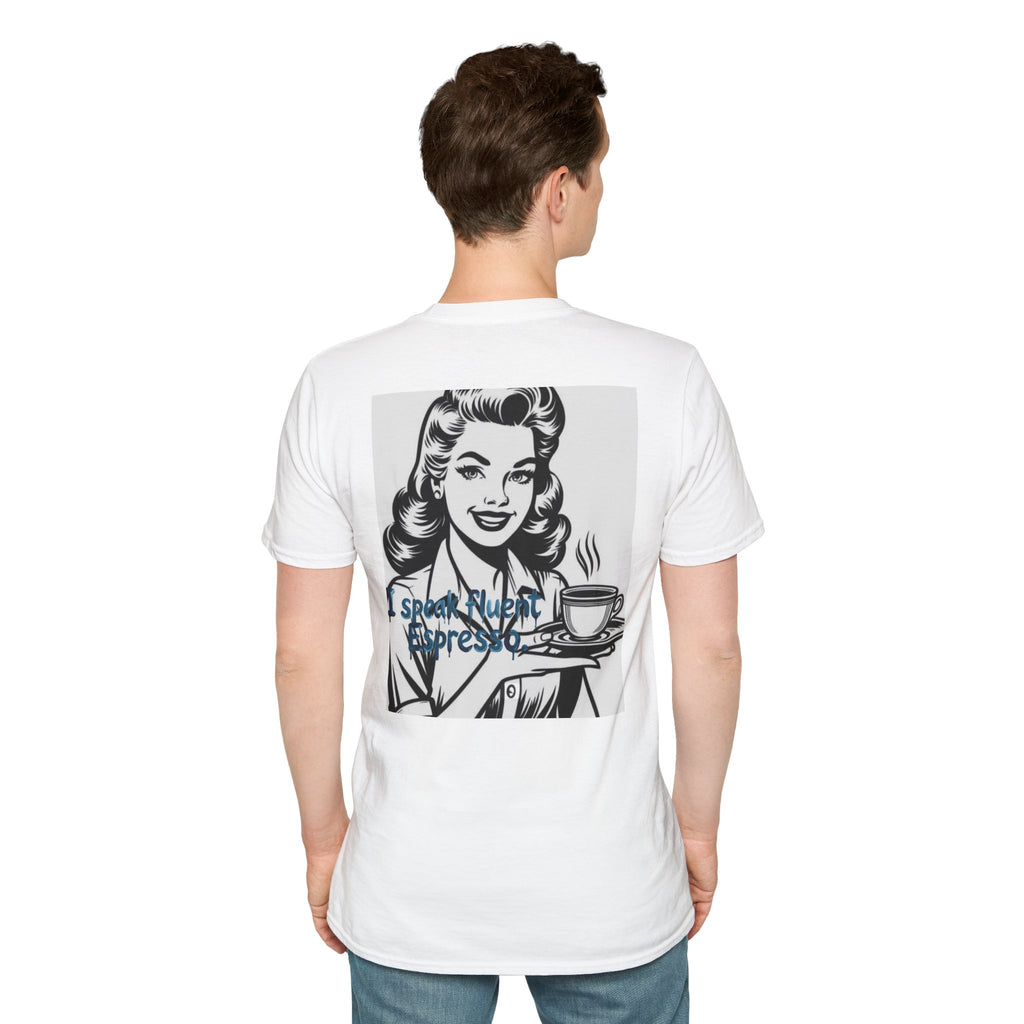 Espresso Lover T-Shirt — Retro Woman "I Speak Fluent Espresso" Coffee Tee