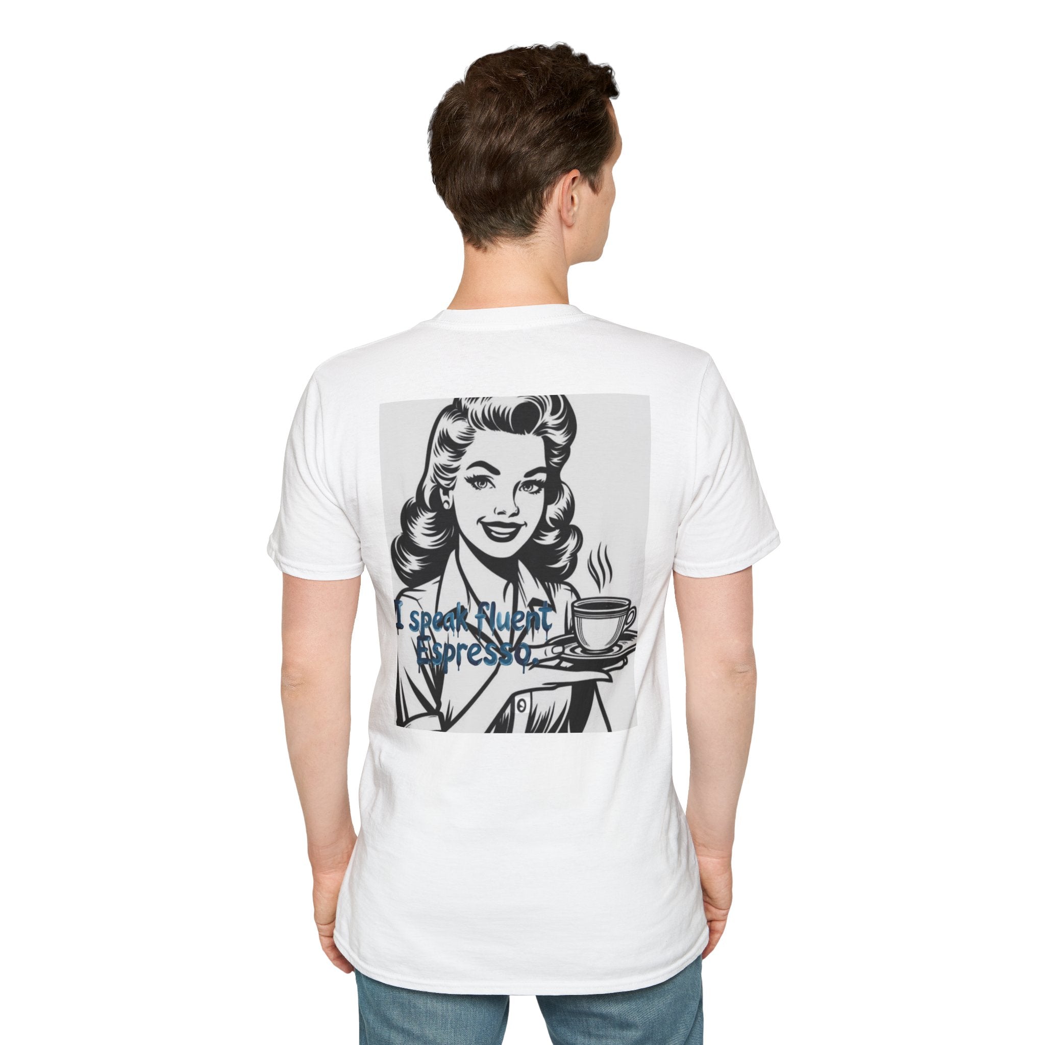 Espresso Lover T-Shirt — Retro Woman "I Speak Fluent Espresso" Coffee Tee