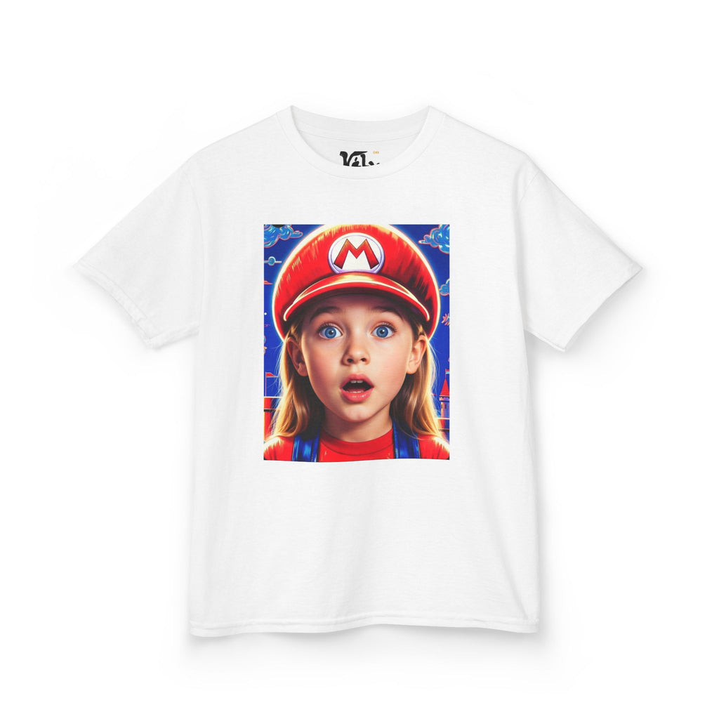 Kids Tee — Cute Child in Red Mario-Style Cap Graphic Shirt