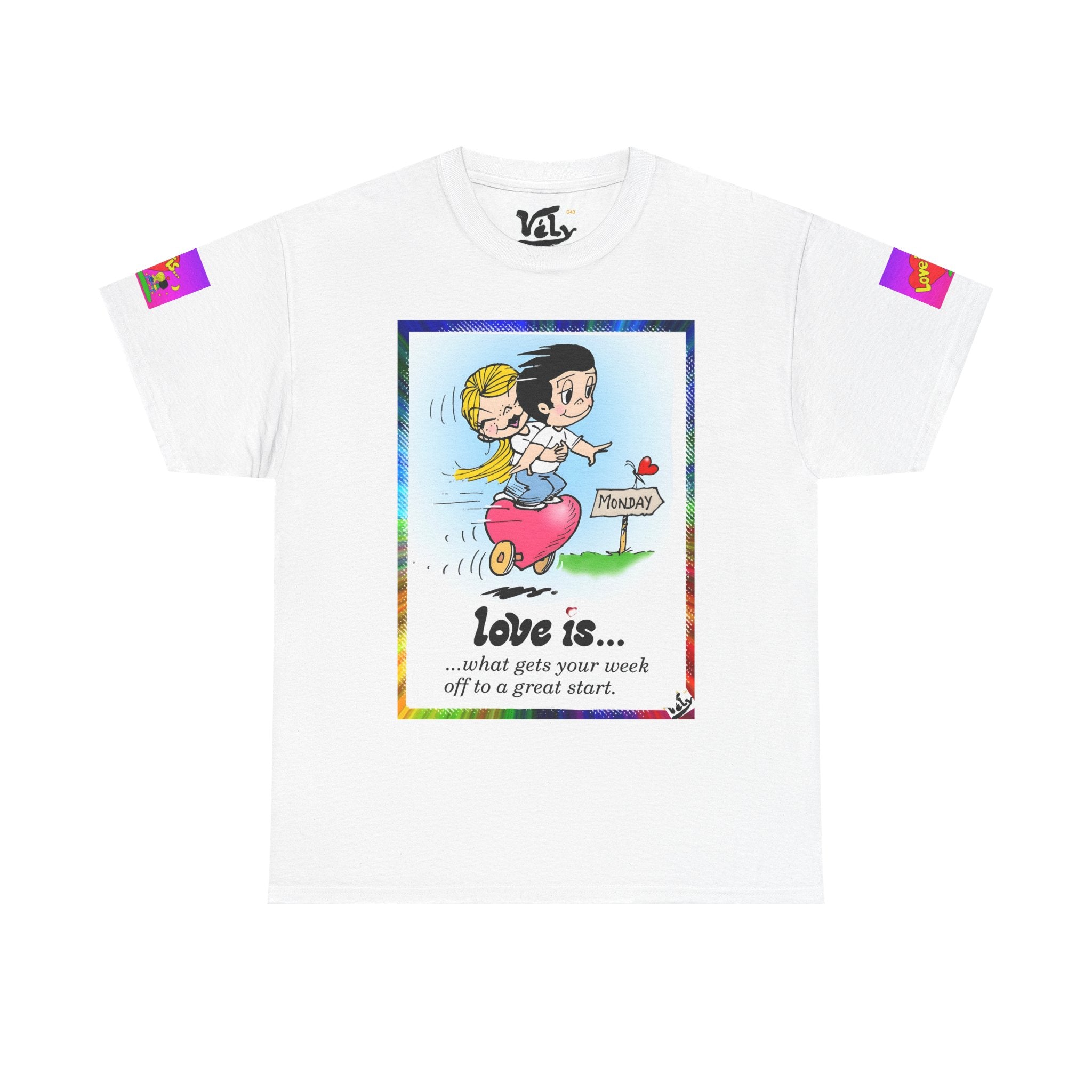 Love Is... Retro Cartoon Couple Tee — "Love is... what gets your week off to a great start"