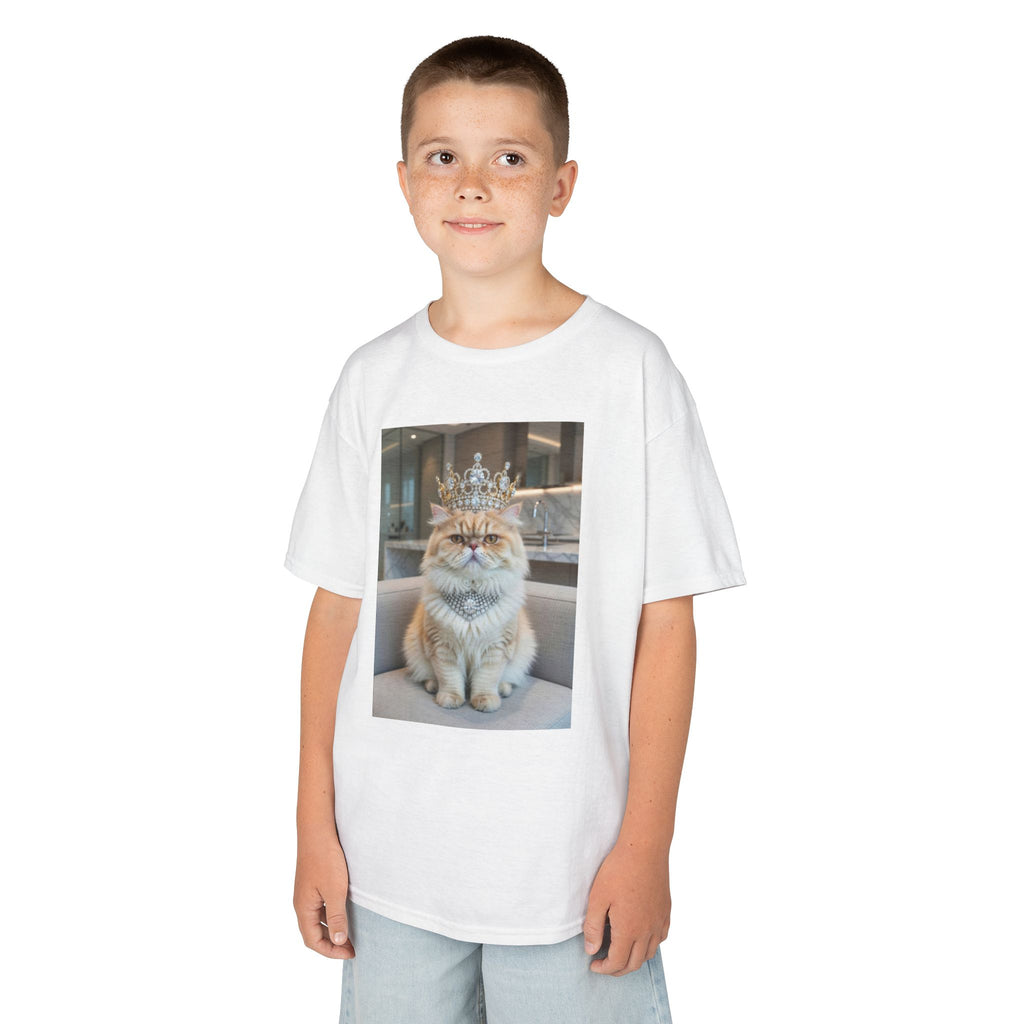 T-SHIRT KIDS CATS HEROES — Cute Crowned Cat Photo Tee for Children