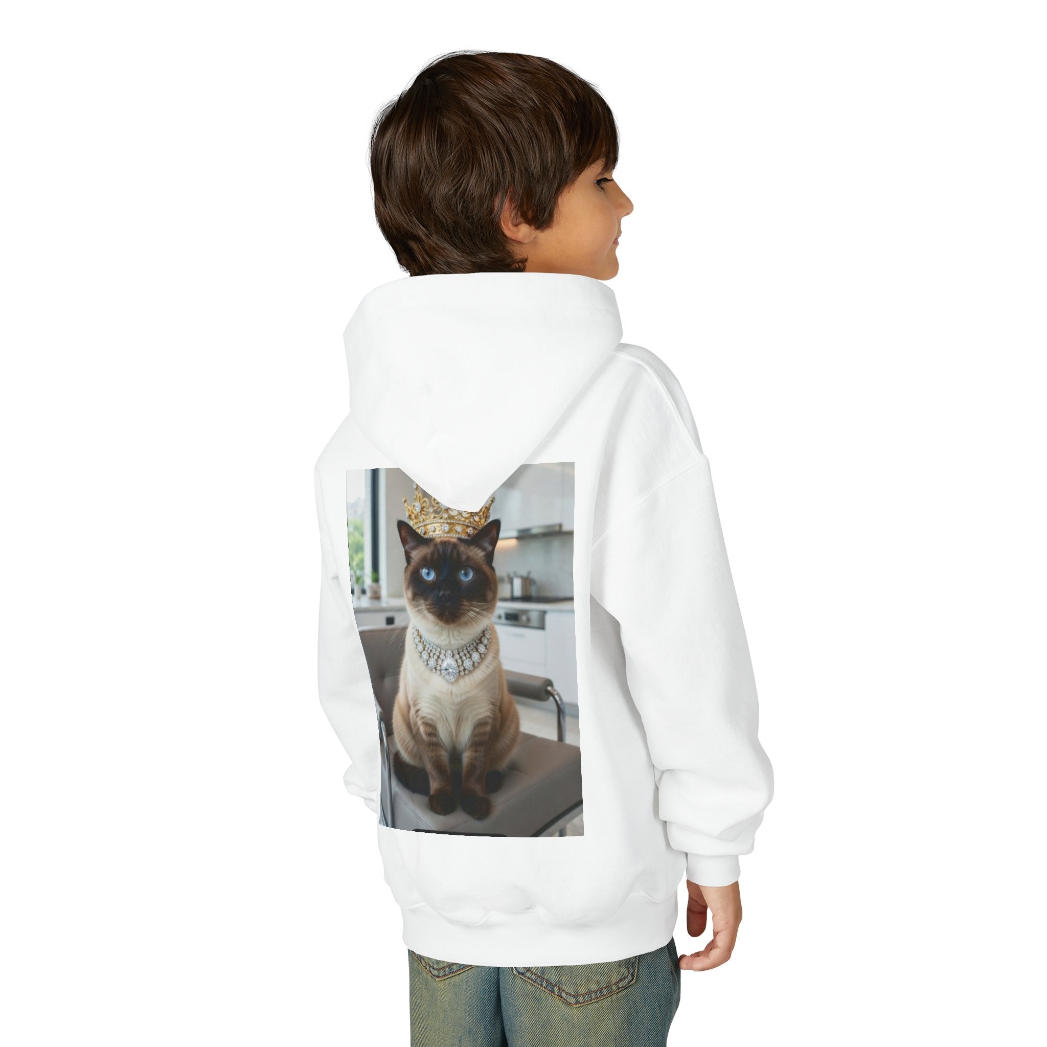 Siamese Cat Princess Youth Hoodie – Crown & Jewels Cute Kids Sweatshirt