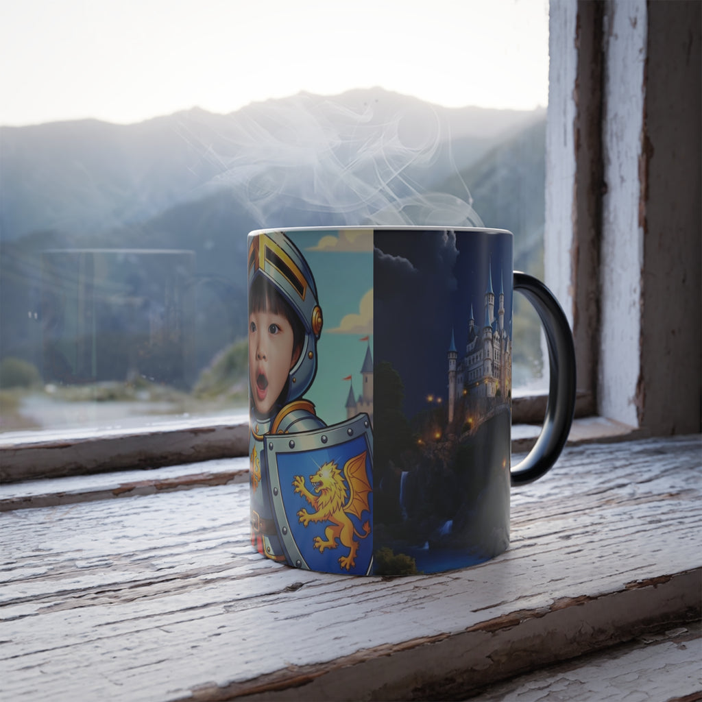 Color-Changing Knight Photo Mug — Personalized Magical Castle Heat Reveal, 11oz