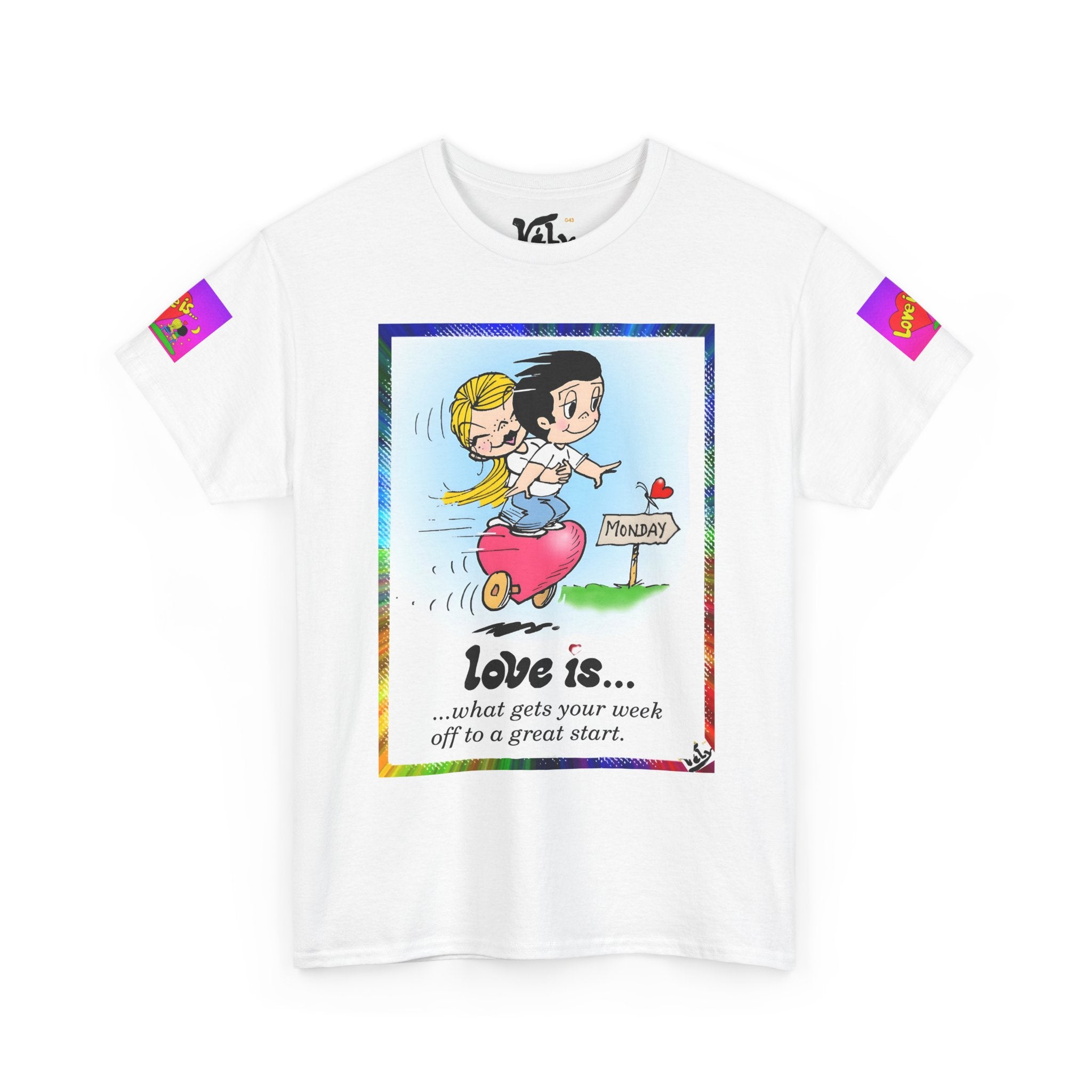 Love Is... Retro Cartoon Couple Tee — "Love is... what gets your week off to a great start"
