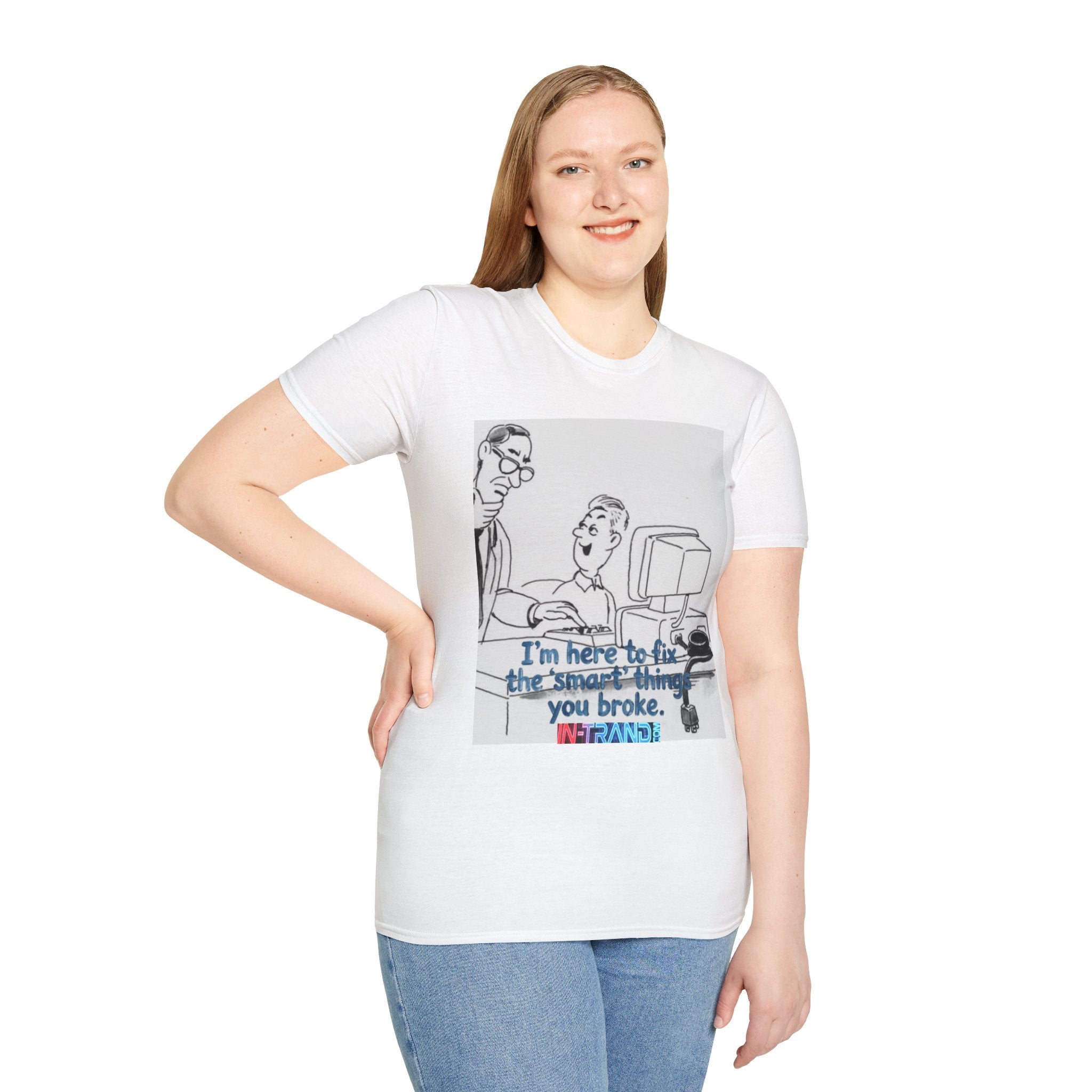 Tech Support Cartoon T‑Shirt — "I'm Here to Fix the 'Smart' Things You Broke"