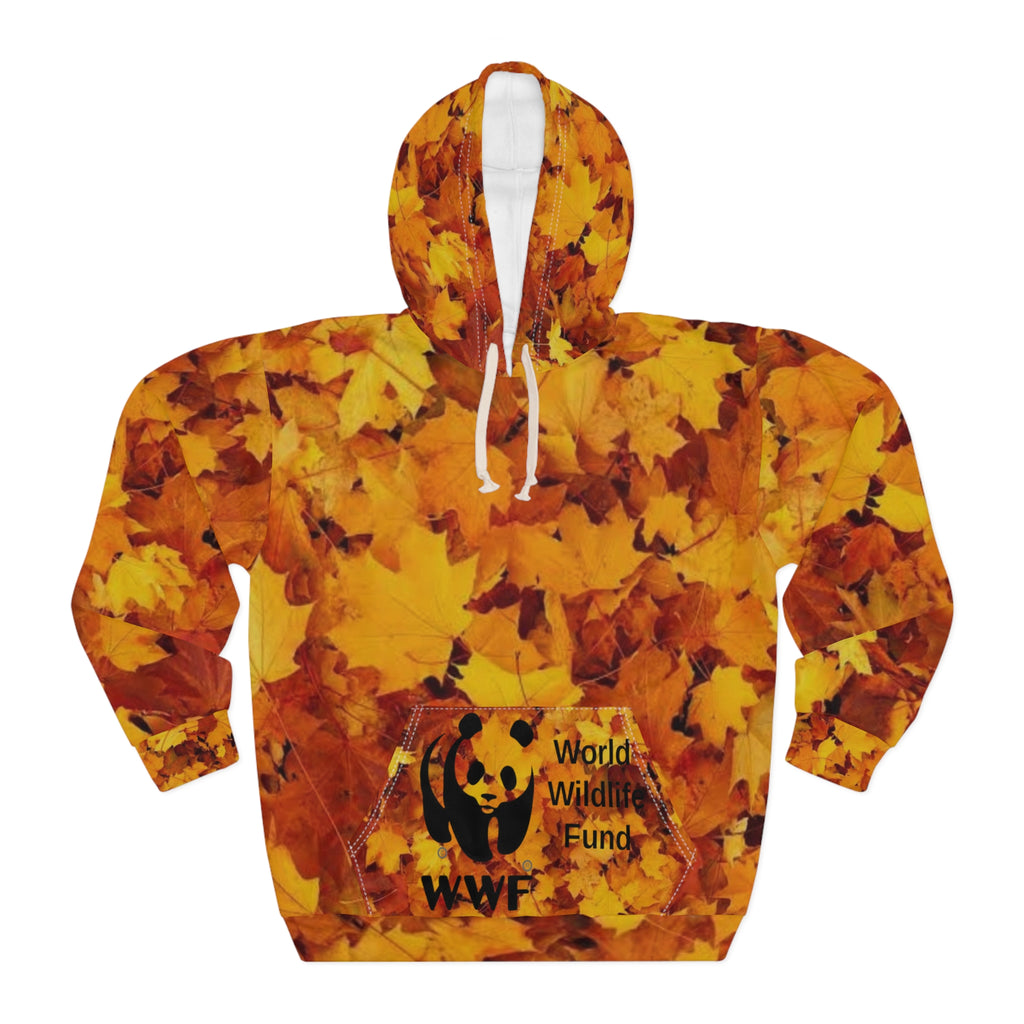 HOODIE NATURE  Autumn Leaves Snow Leopard Hoodie — WWF Logo Fall All-Over Print