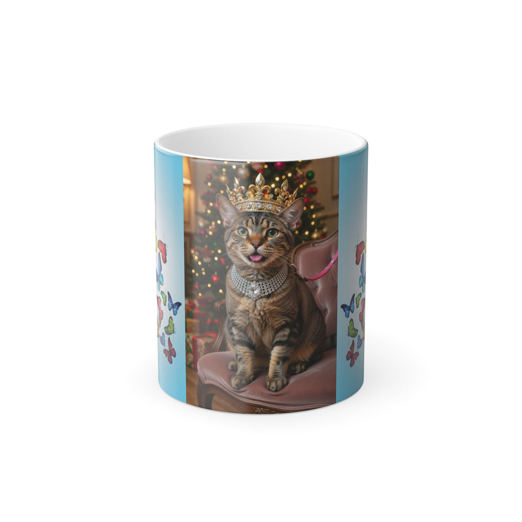 Color-Changing Mug — Regal Cat Portrait with Butterflies (11 oz)