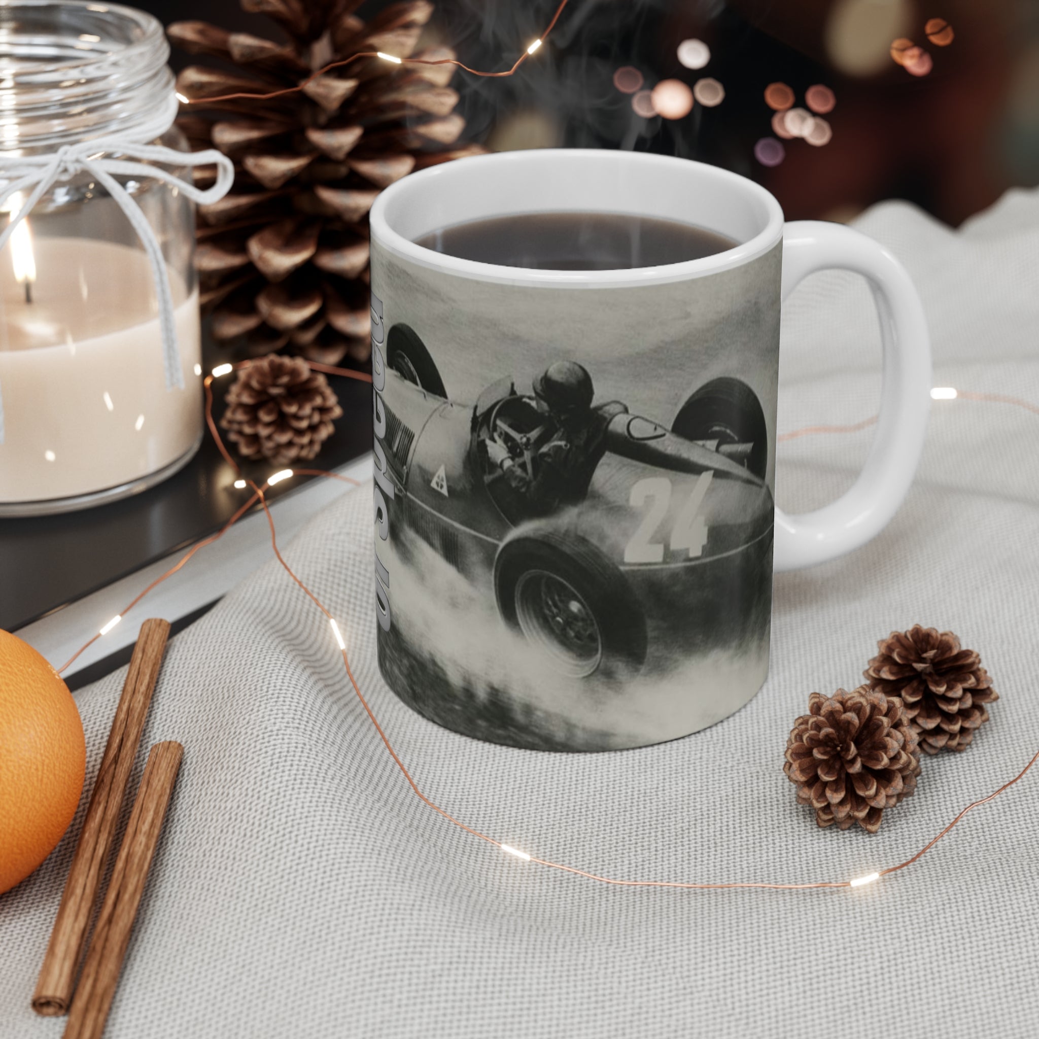 Racing Mug — 'The History of Speed' Vintage Flag Racecar Coffee Cup