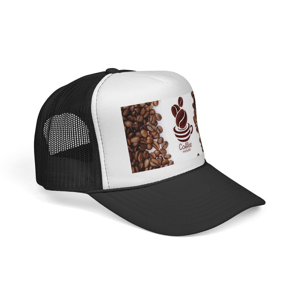 Coffee Beans Trucker Cap — Vintage Café Logo Hat for Coffee Lovers