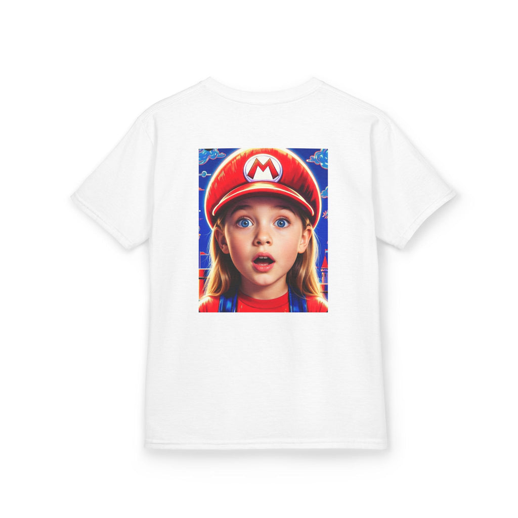 Kids Tee — Cute Child in Red Mario-Style Cap Graphic Shirt