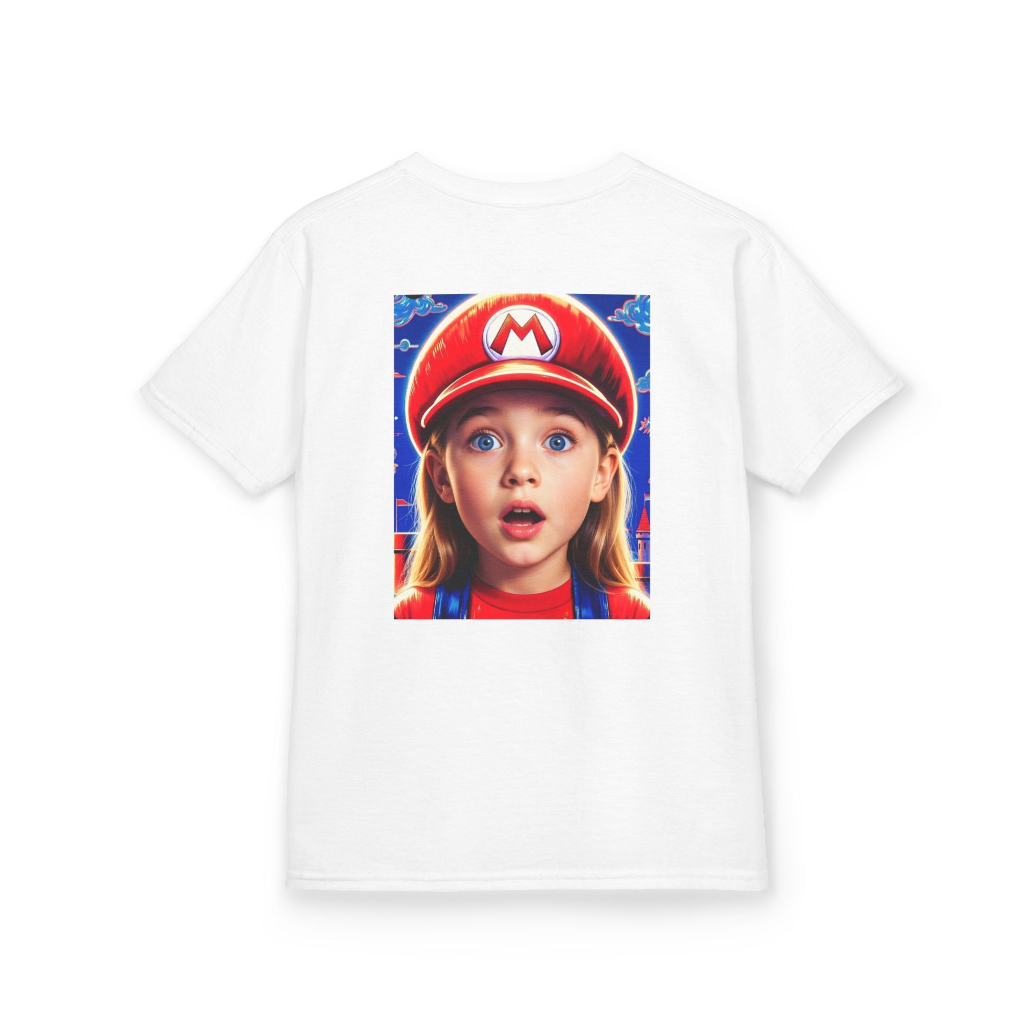 Kids Tee — Cute Child in Red Mario-Style Cap Graphic Shirt