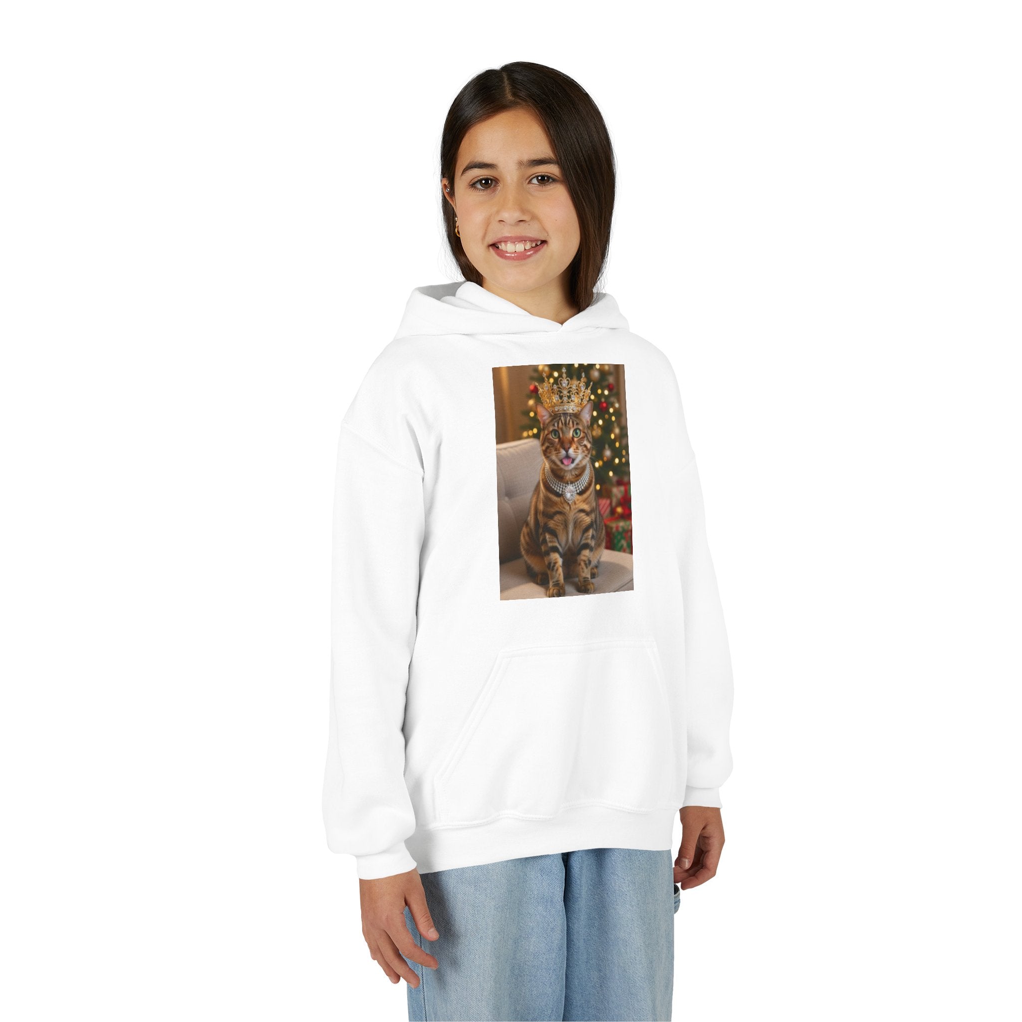 Youth Cat Hoodie — Royal Tabby Christmas Sweatshirt