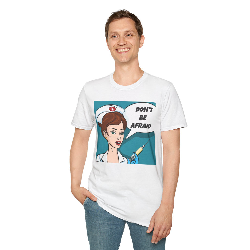 Nurse Illustration T-Shirt – "Don't Be Afraid" Retro Pop Art Medical Tee