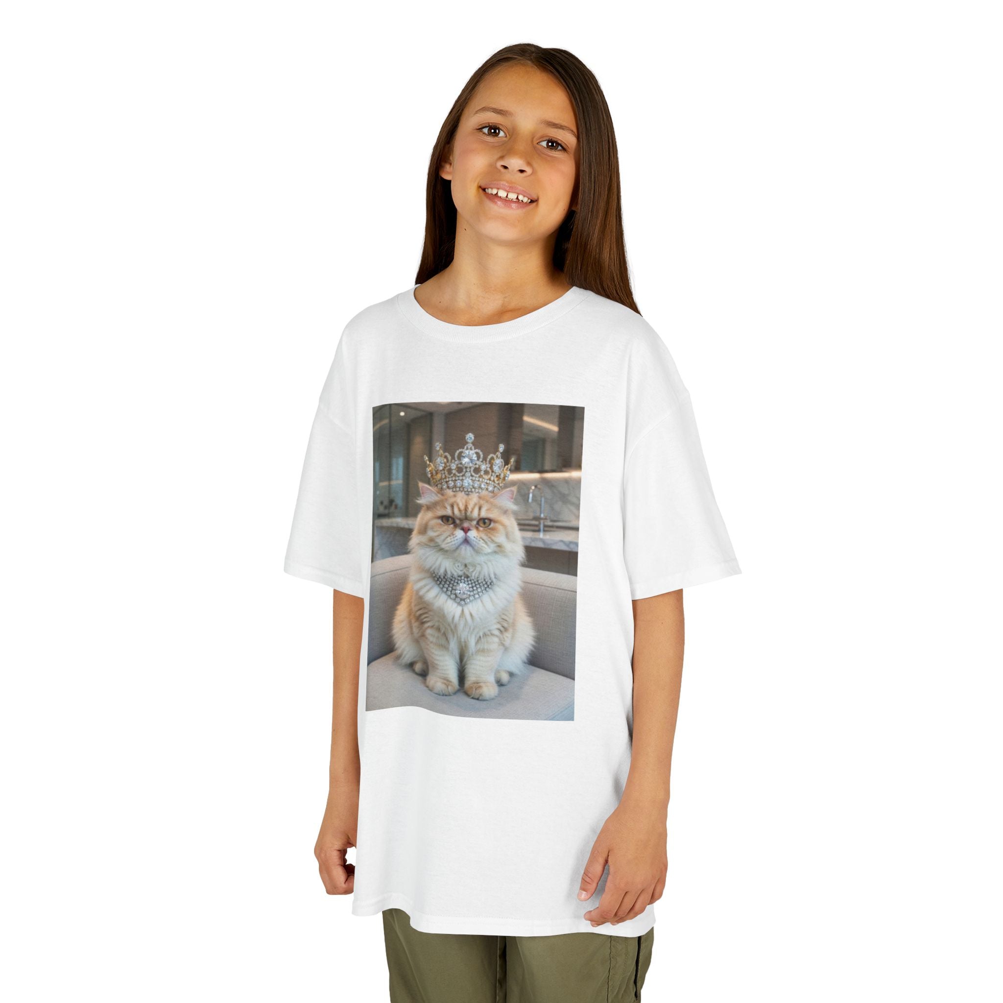 T-SHIRT KIDS CATS HEROES — Cute Crowned Cat Photo Tee for Children