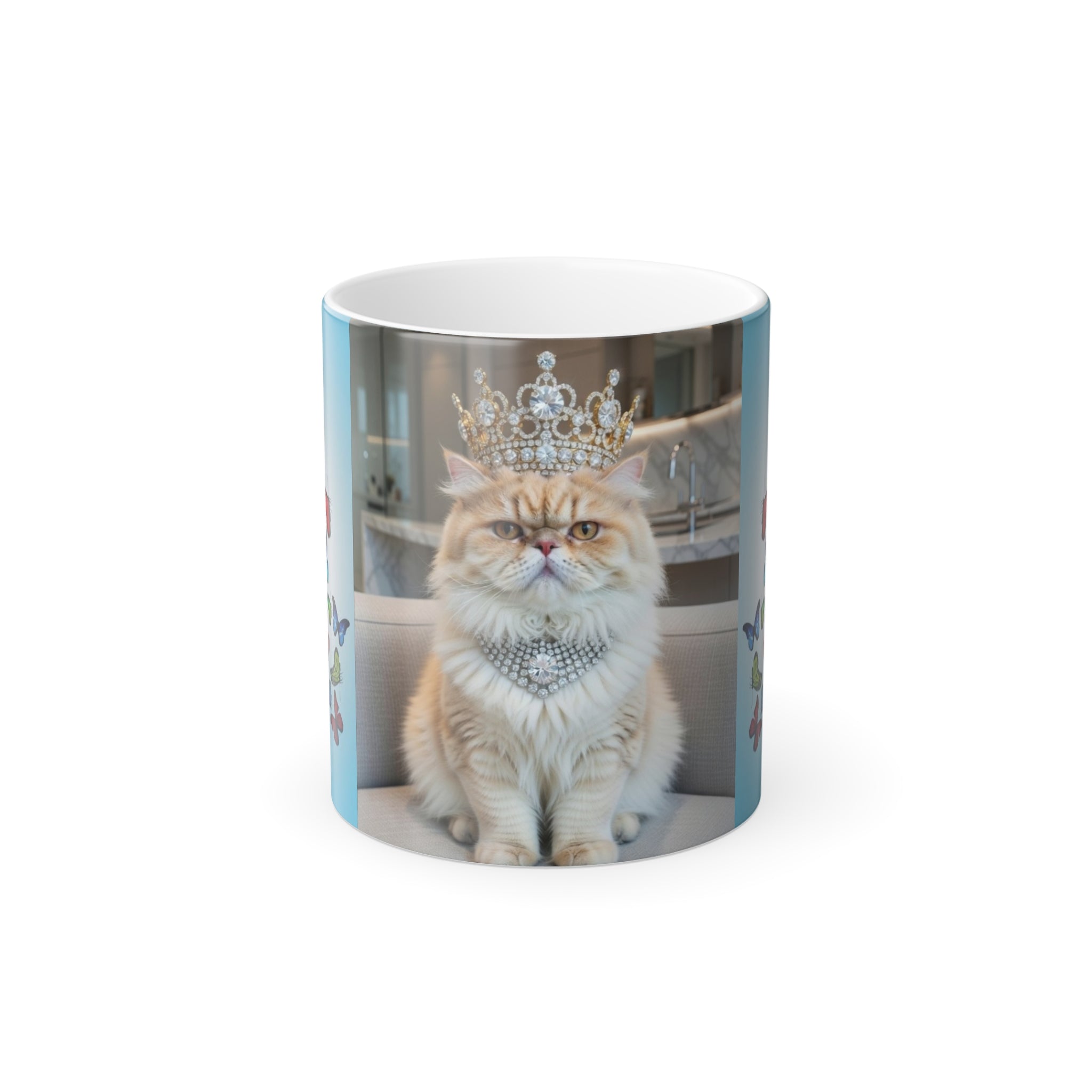 Color-Changing Mug — Royal Cat with Crown & Butterfly Heart (11oz)