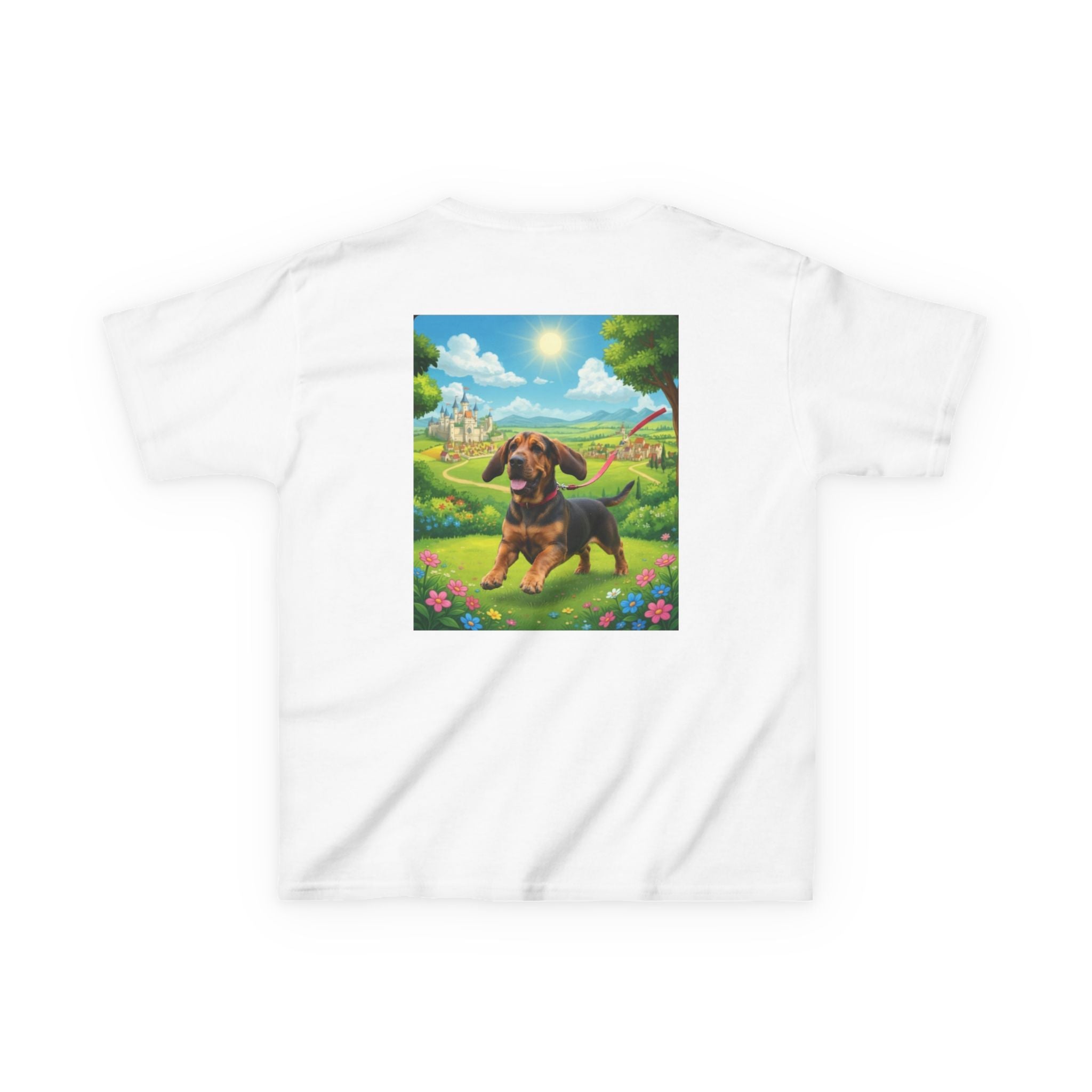 Kids Tee — Cute Rottweiler Puppy in Sunny Fantasy Meadow