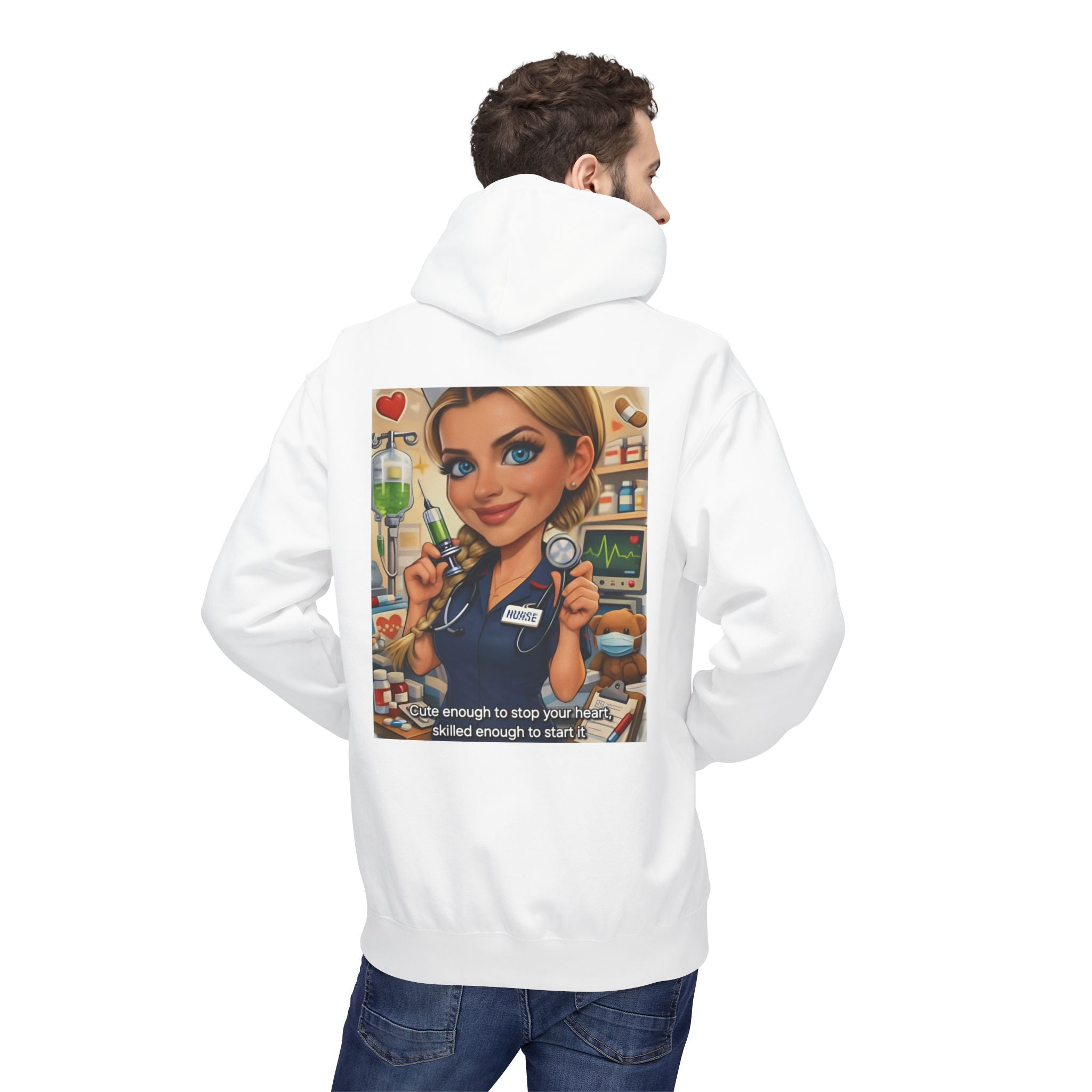 Nurse Cartoon Hoodie — Cute Nurse Illustration Sweatshirt (Healthcare Gift)