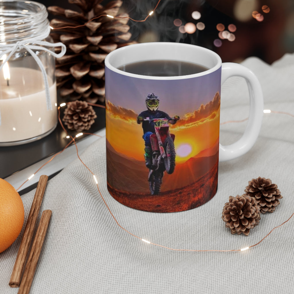Mug — "Four wheels move the body, two wheels move the soul" Scenic Motorcycle Sunset Coffee Mug