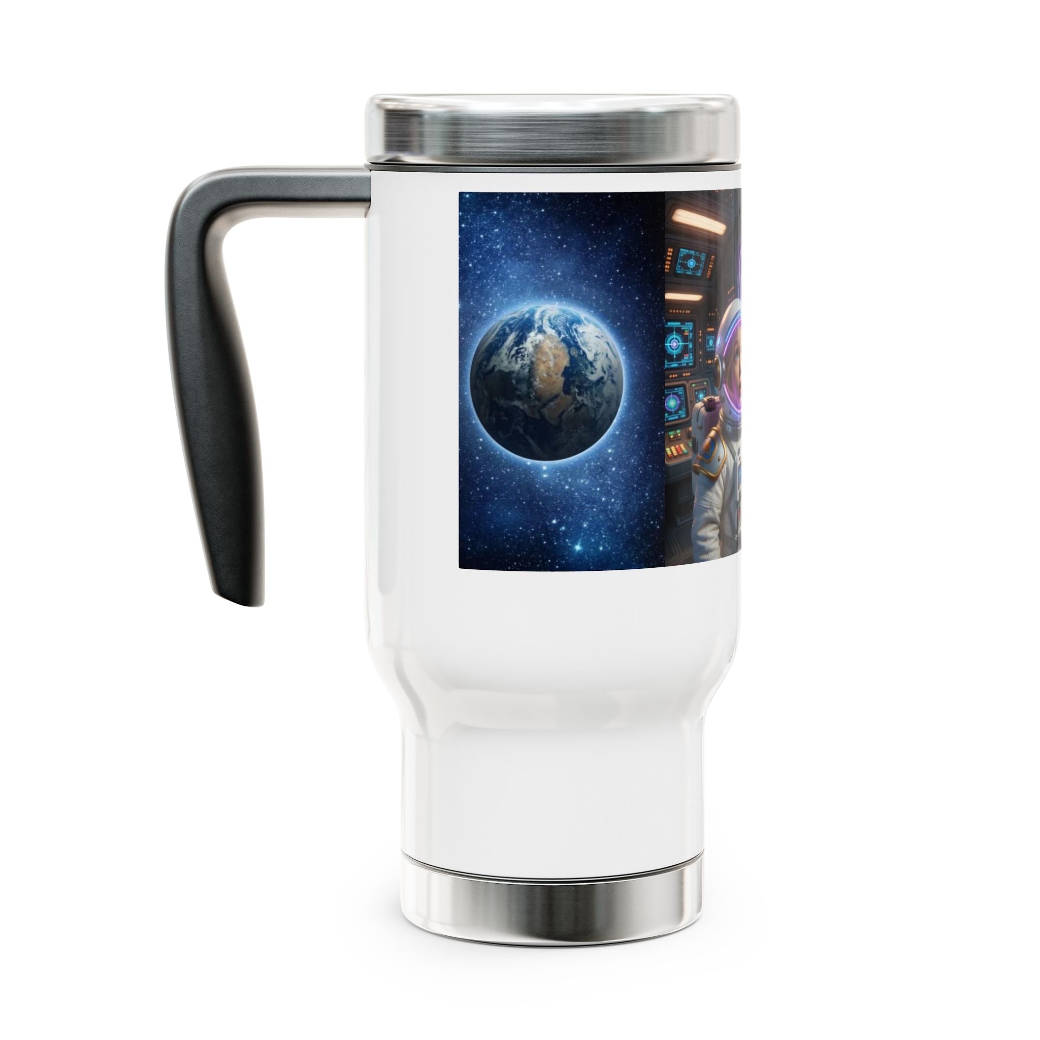 Face-Swap Photo Travel Mug — Custom Kids & Couples Gift, 14oz Stainless Steel with Handle