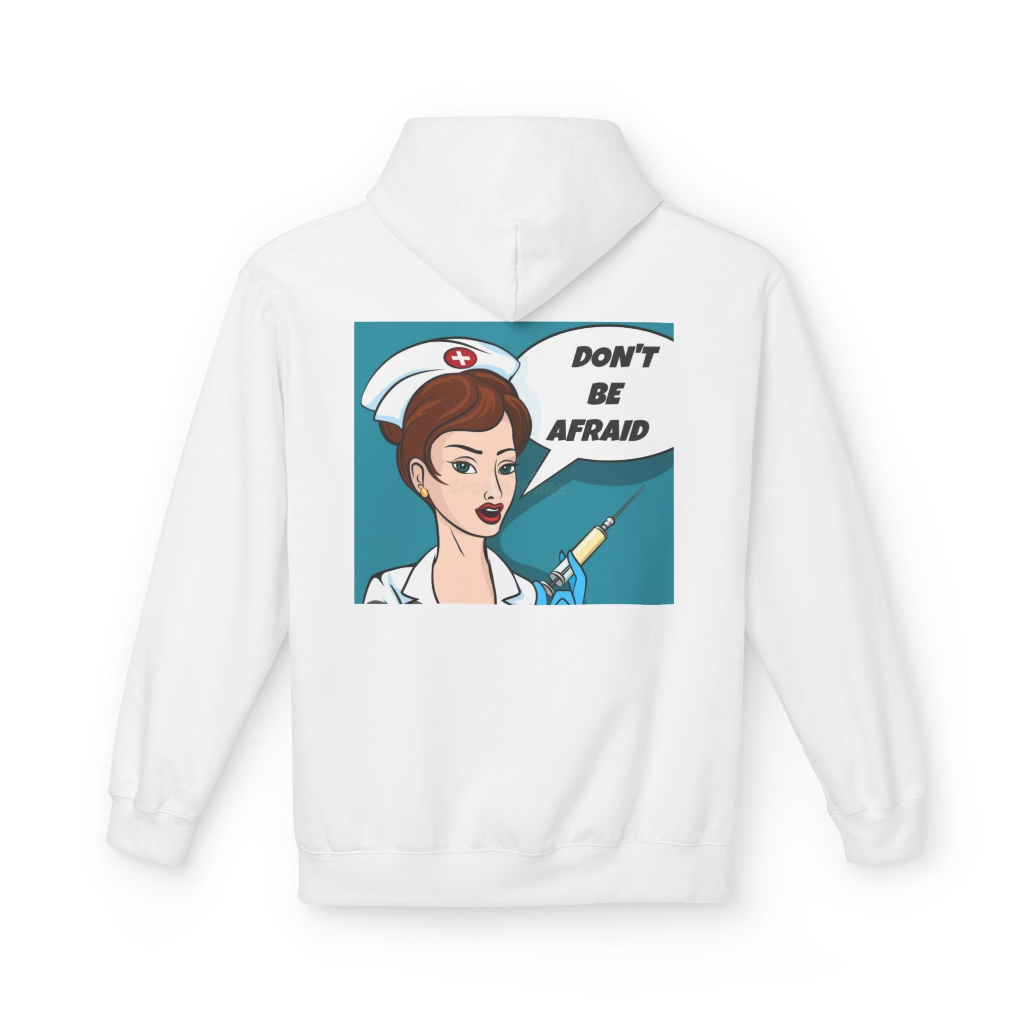 Nurse Pop Art Hoodie — "Don't Be Afraid" Retro Medical Crewneck