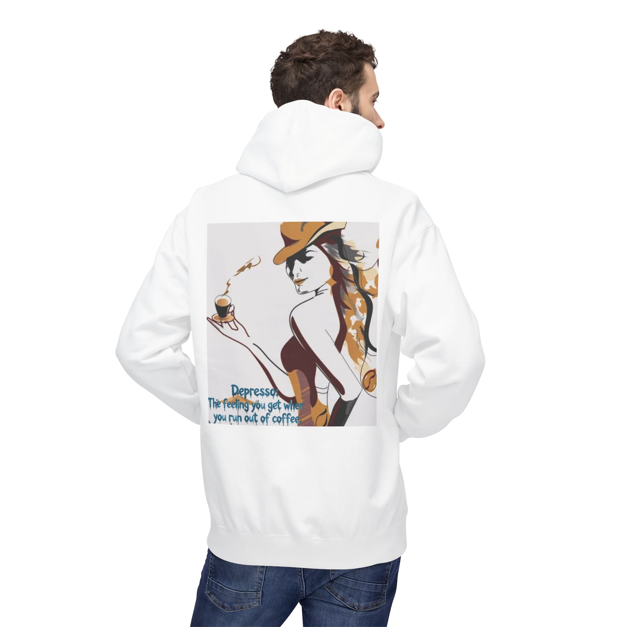 Coffee Lover Hoodie — Vintage Pinup Art with 'Depression is the Feeling You Get When You Run Out of Coffee' Quote