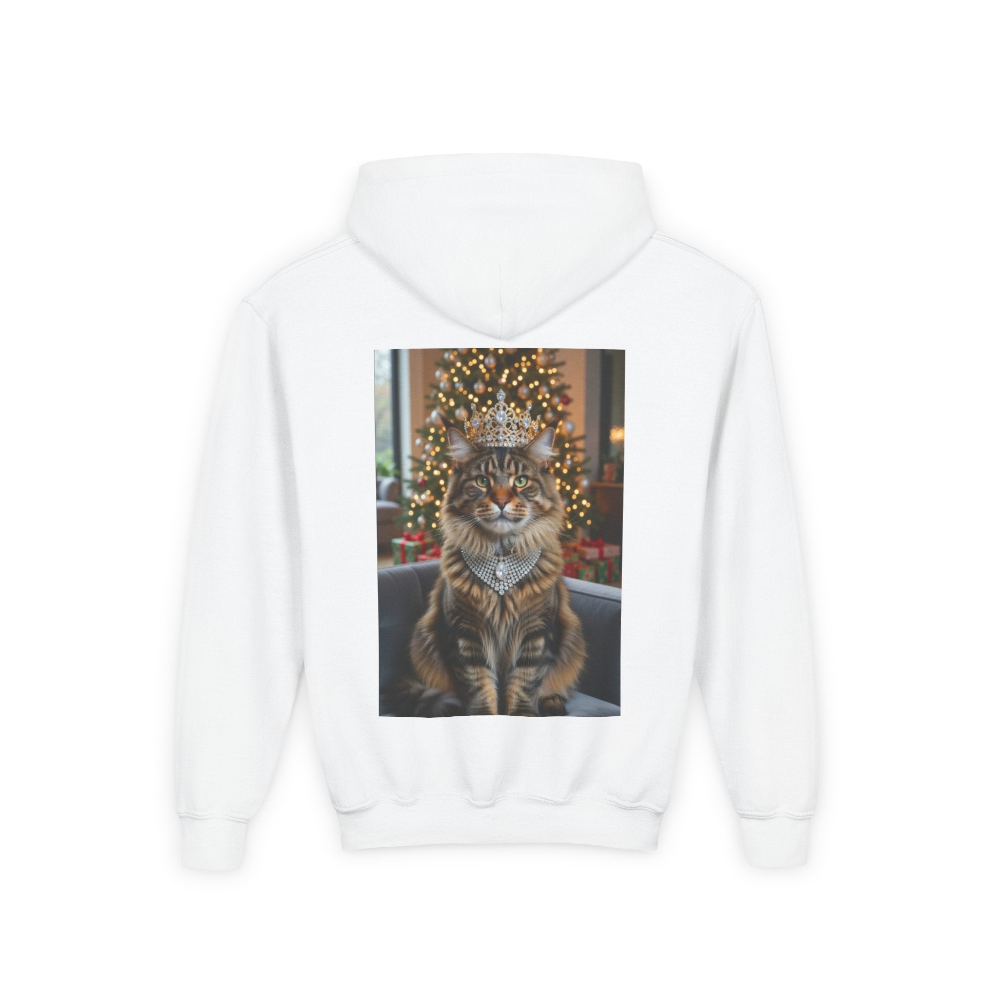 Youth Hoodie — Regal Tabby Cat Christmas Portrait