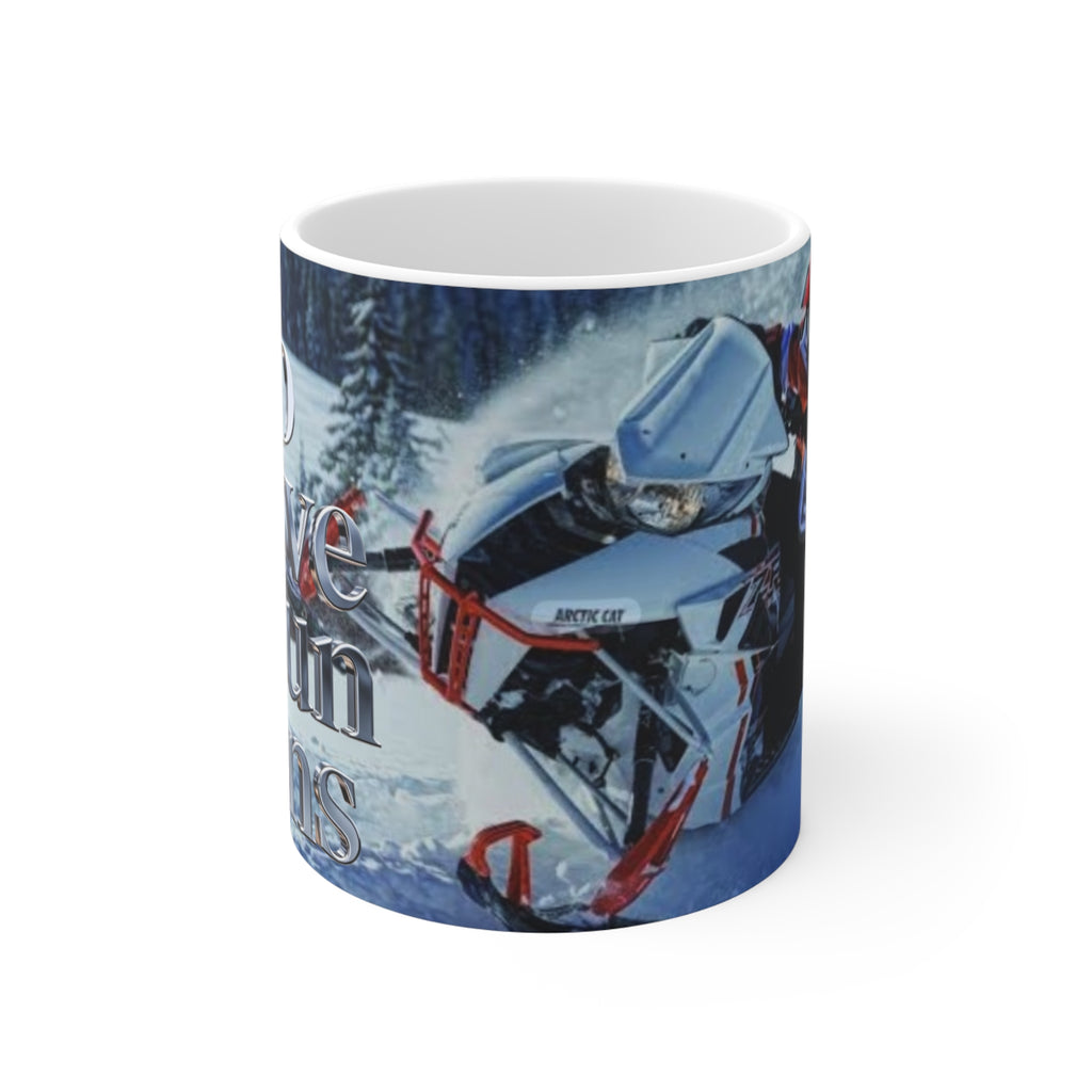 Snowmobile Mug - "To Move Mountains" 11oz Winter Adventure Coffee Cup