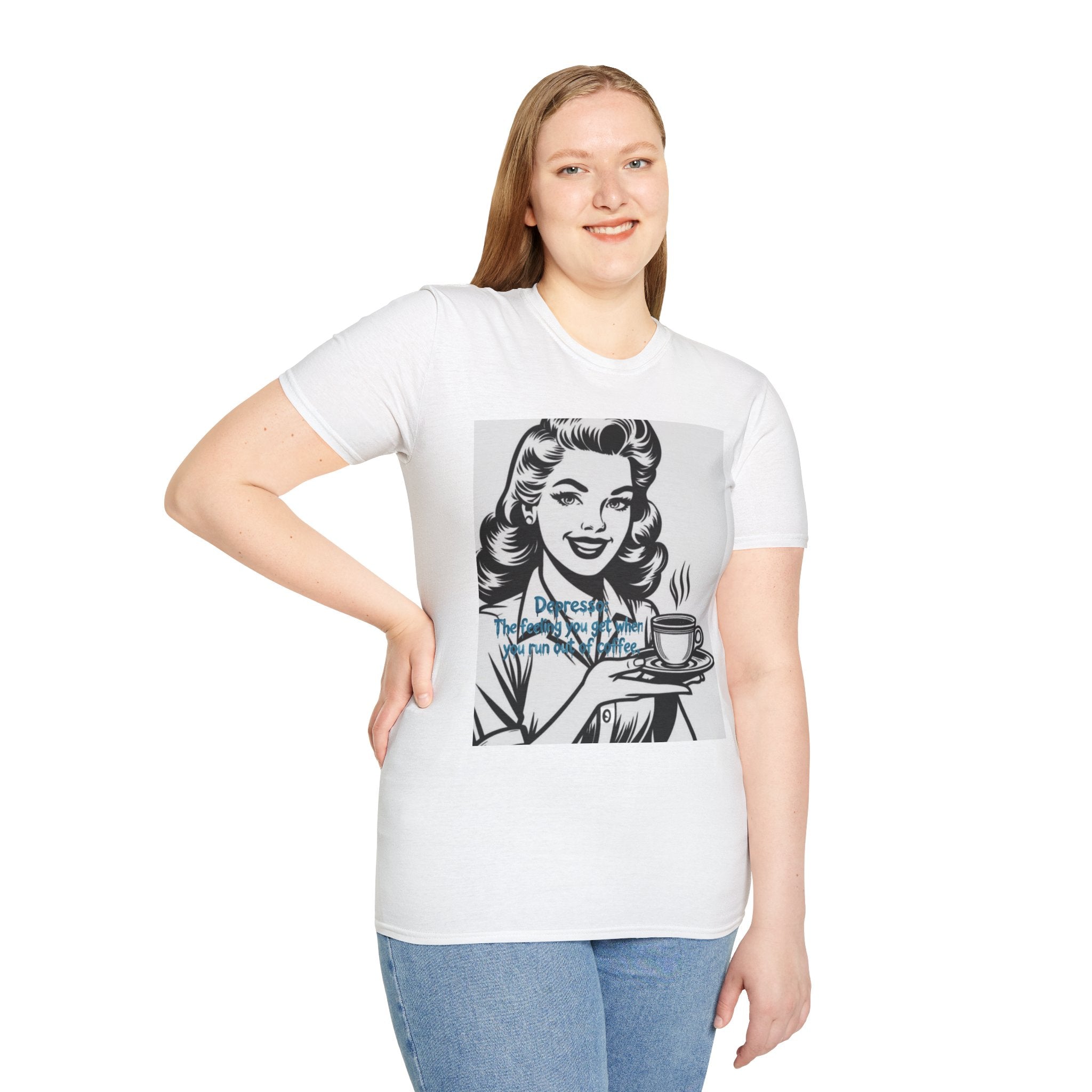 Retro Coffee Tee — 'Depressed? Try Coffee' Vintage Pop Art T-Shirt