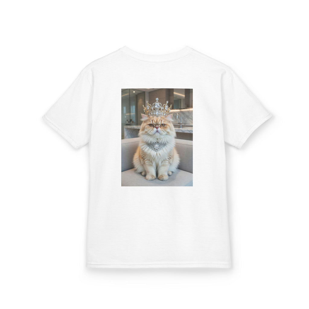 T-SHIRT KIDS CATS HEROES — Cute Crowned Cat Photo Tee for Children