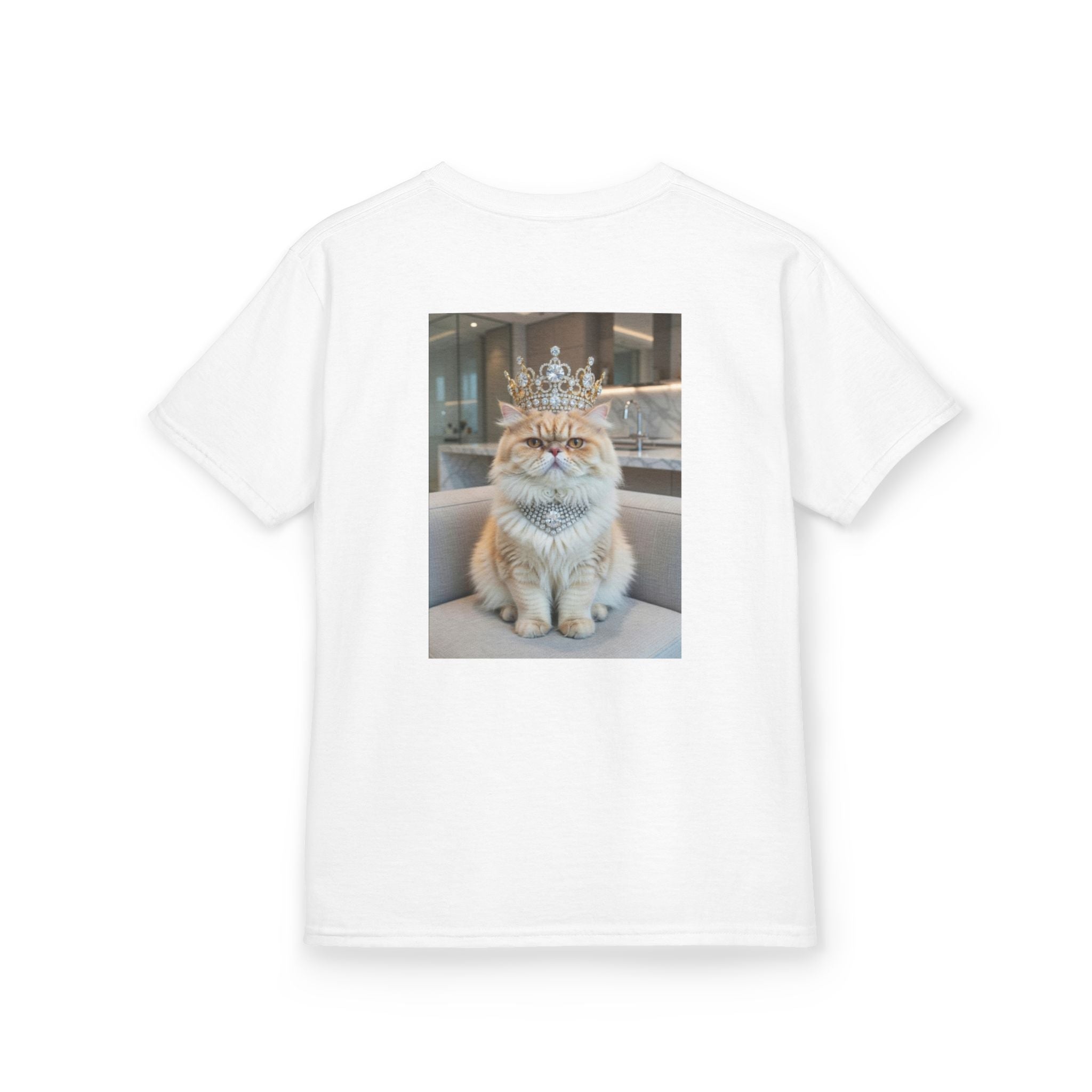 T-SHIRT KIDS CATS HEROES — Cute Crowned Cat Photo Tee for Children