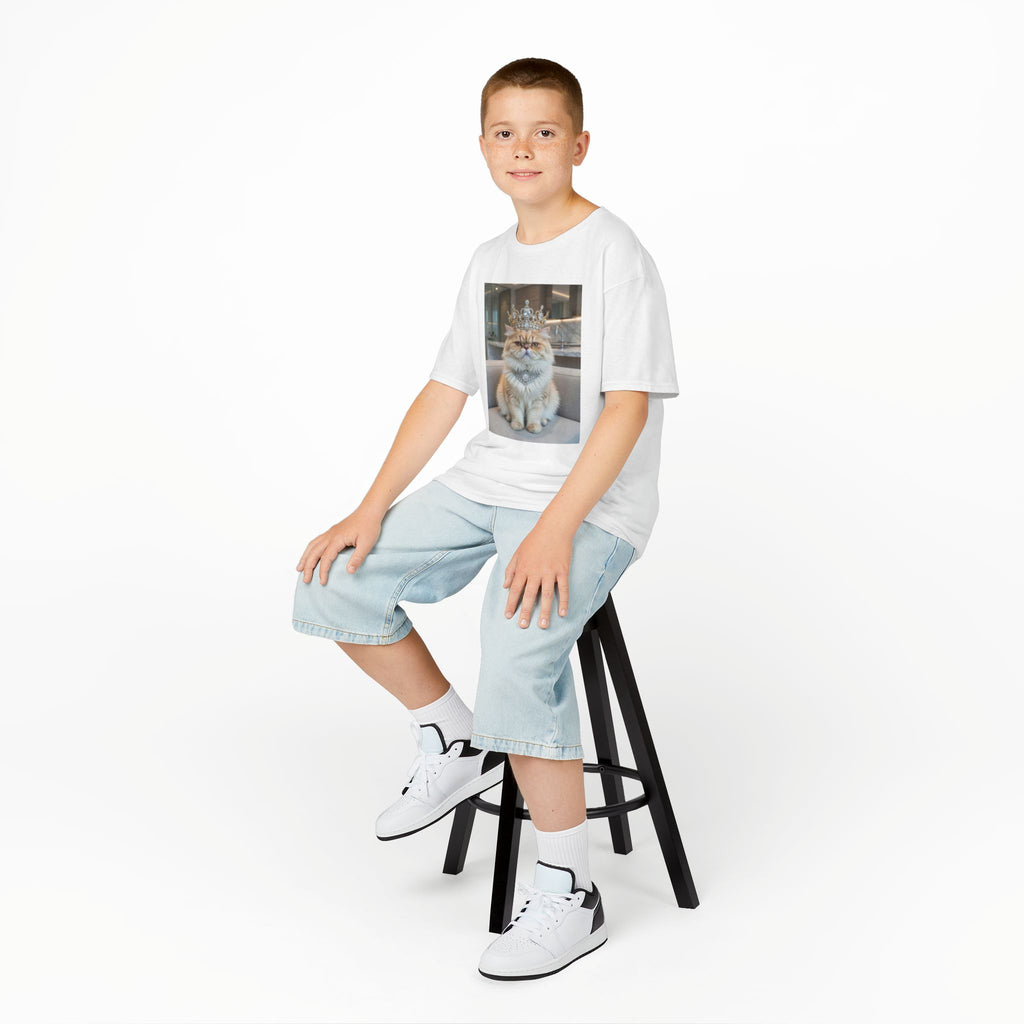 T-SHIRT KIDS CATS HEROES — Cute Crowned Cat Photo Tee for Children