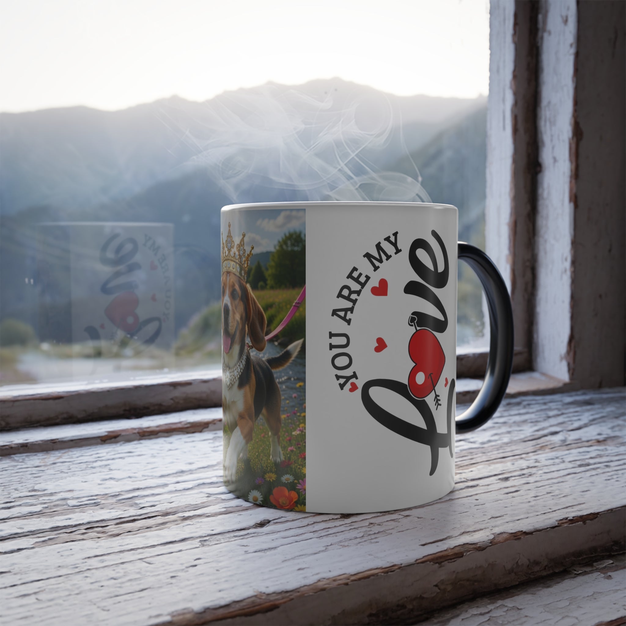 Color-Changing Dog Mug — "You Are My Sunshine" Crowned Beagle 11oz