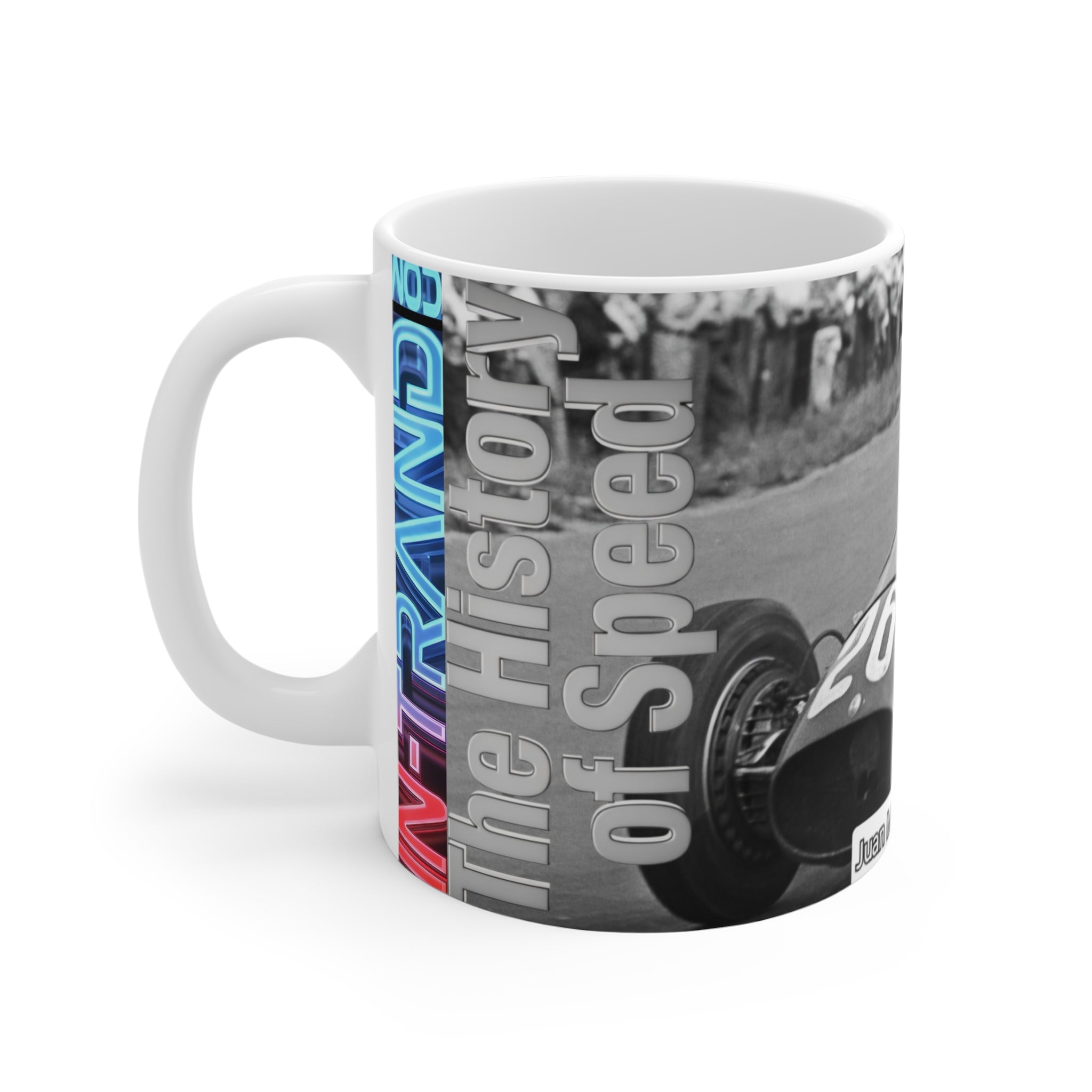 Vintage Racing Mug — 'The History of Speed' Classic Race Car 11oz Coffee Cup