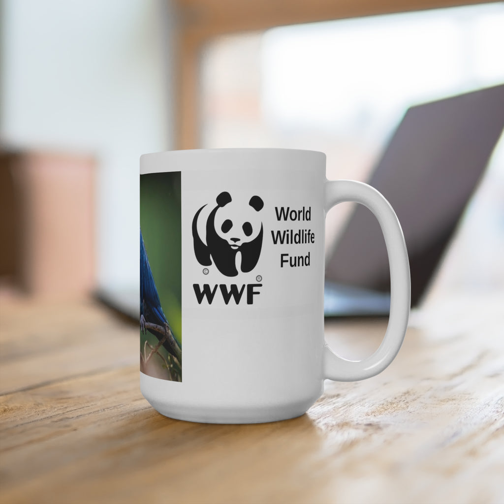 MUG NATURE   15oz Ceramic Mug — Blue Parrot Photo with WWF Logo | Wildlife Conservation Coffee Cup