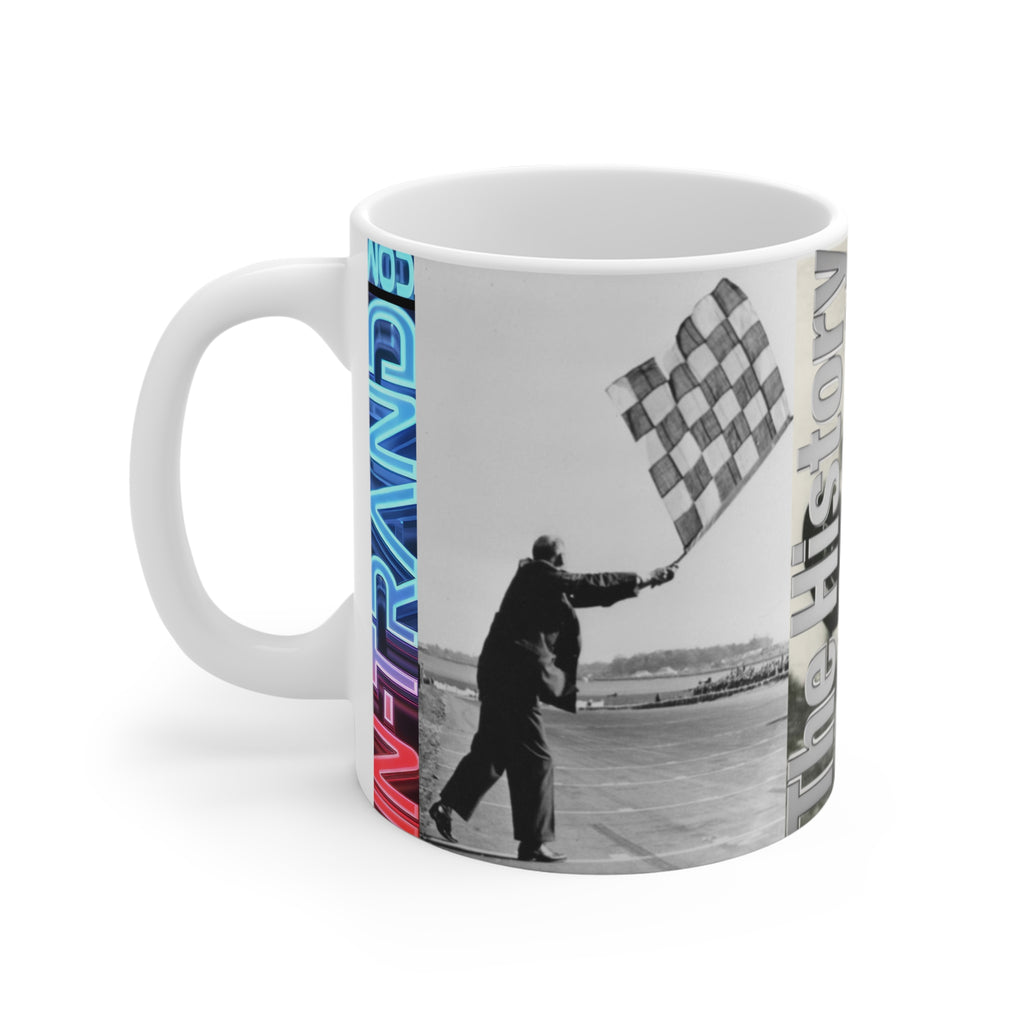 💎 Racing Mug — 'The History of Speed' Vintage Flag Racecar Coffee Cup 💎