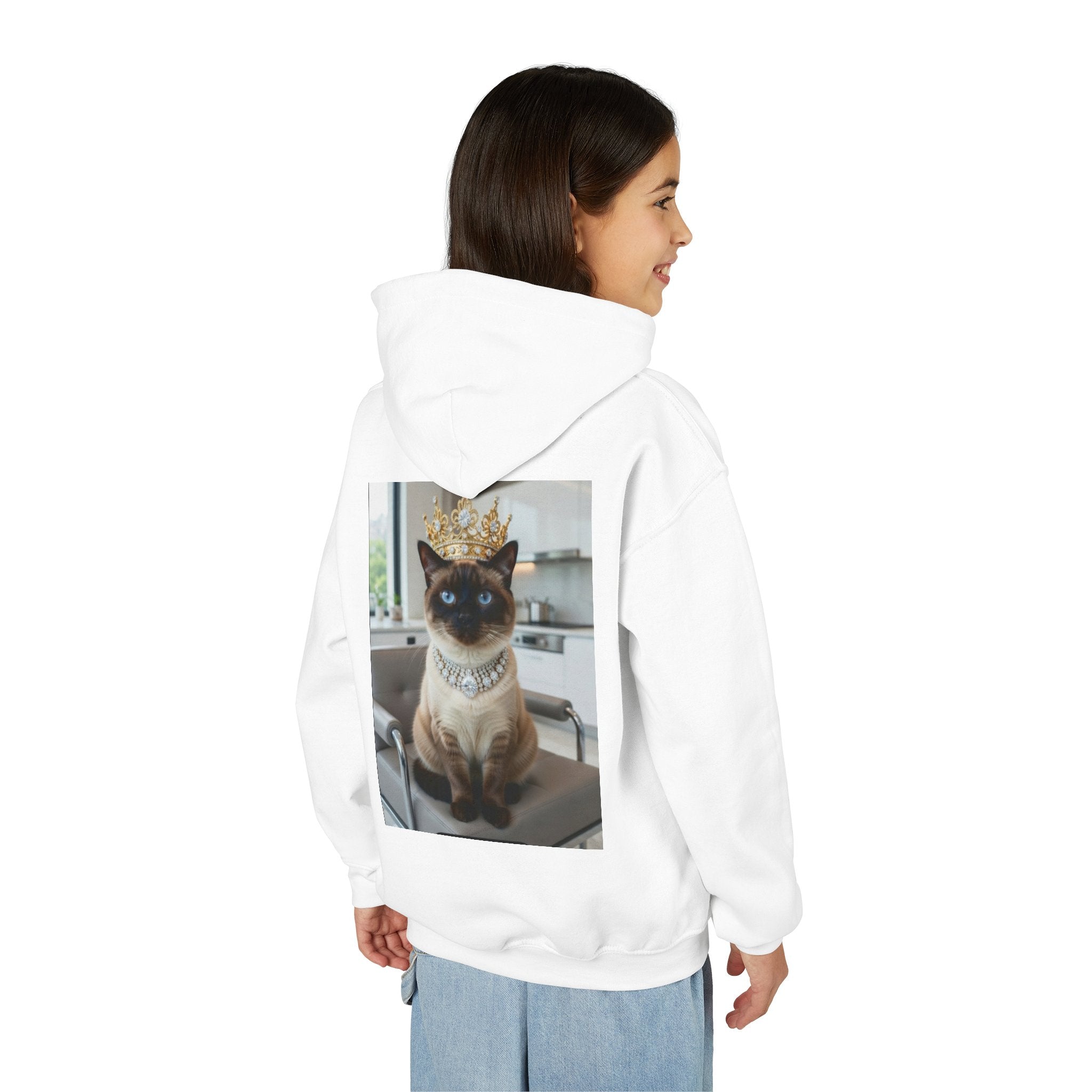 Siamese Cat Princess Youth Hoodie – Crown & Jewels Cute Kids Sweatshirt