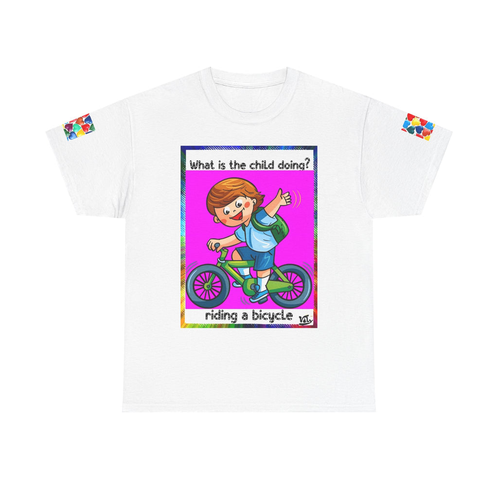 Kids Activity T-Shirt — "What Are the Children Doing?" Bicycle & Art Graphic Tee