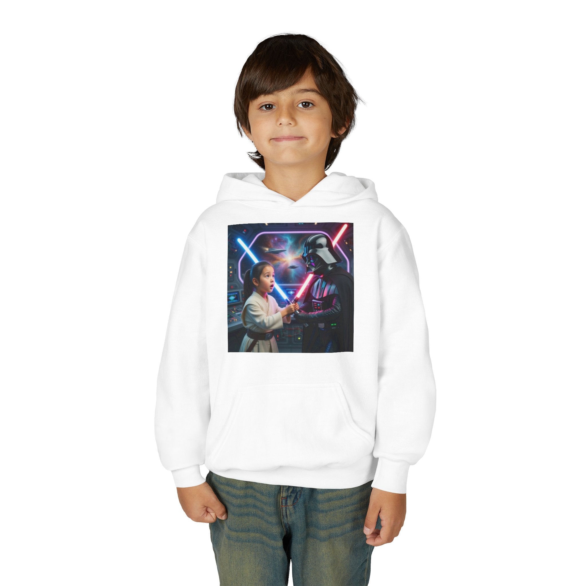 Starfighter Kids Hoodie — Young Jedi vs. Sith Lightsaber Scene
