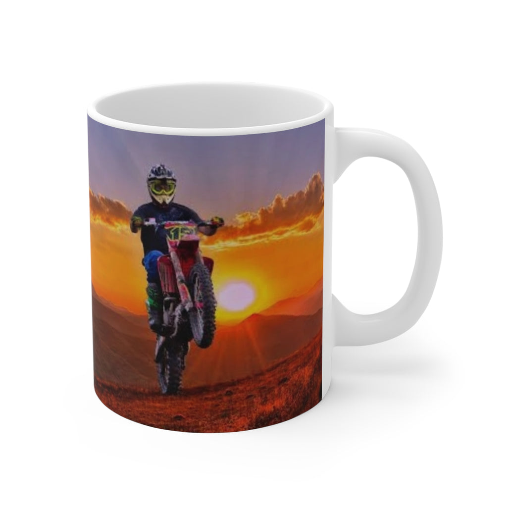 Mug — "Four wheels move the body, two wheels move the soul" Scenic Motorcycle Sunset Coffee Mug