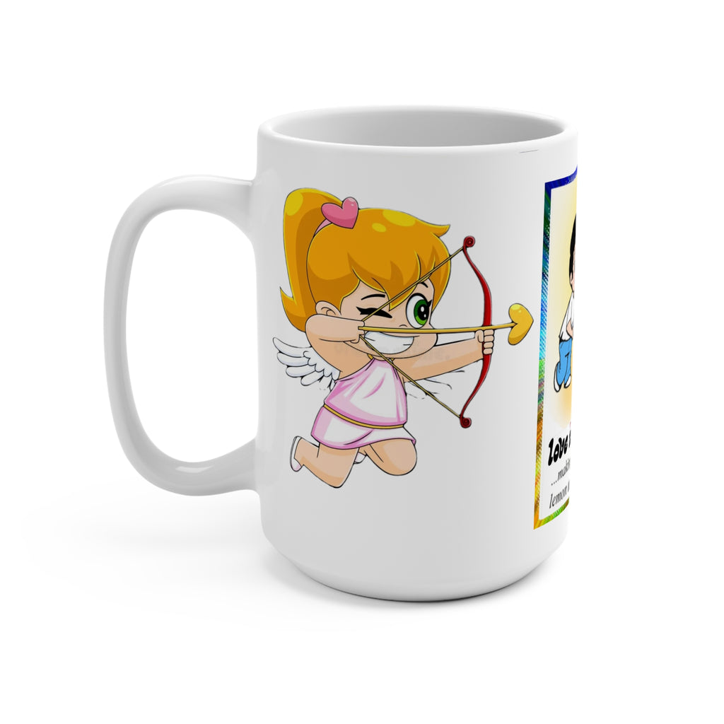 Love Is... 15oz Ceramic Mug — Cute Cupid & Caring Couple Valentine's Coffee Cup